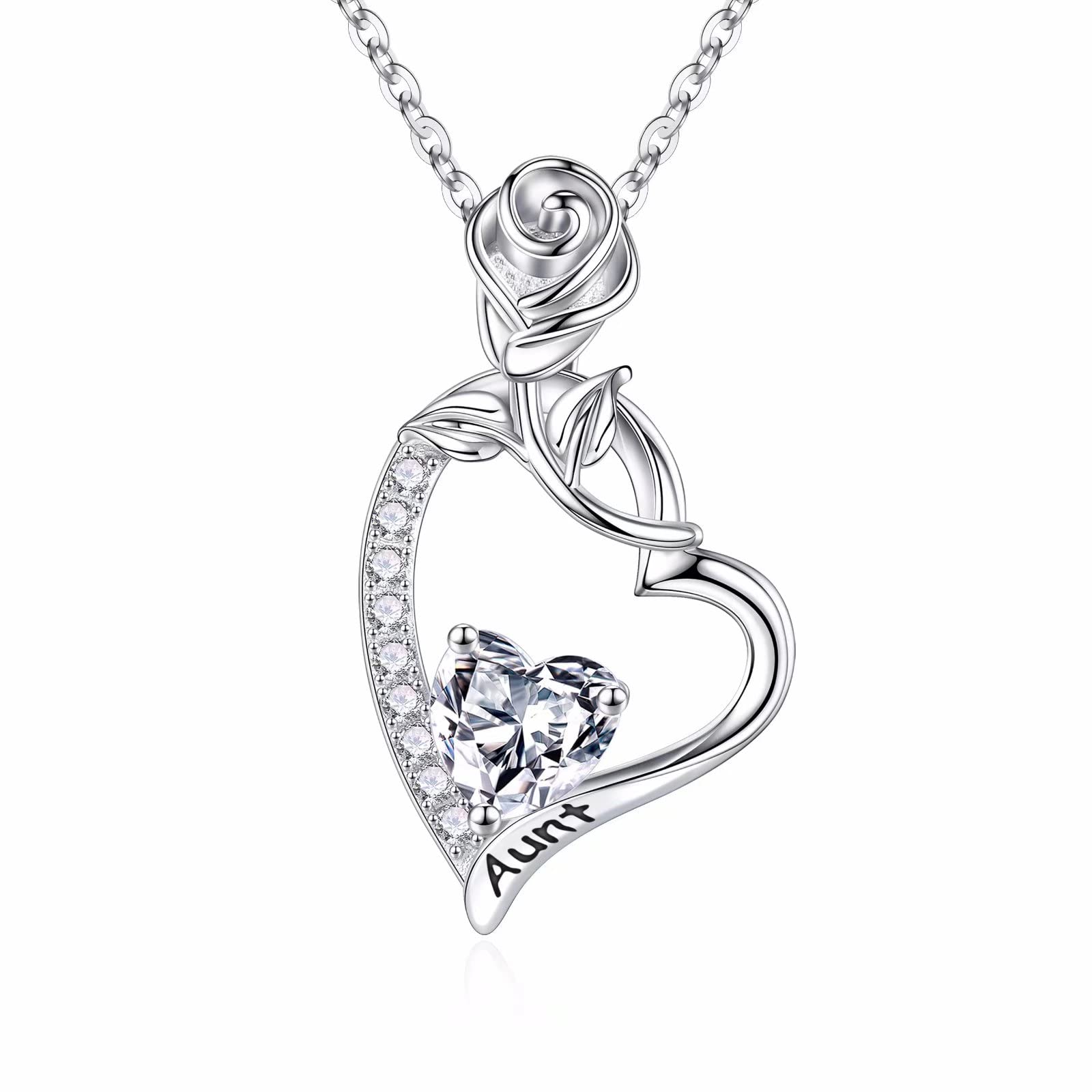 925 Sterling Silver Birthstone Necklace with Rose Heart Pendant - Personalized Jewelry Gift for Aunt, Niece & Mom | Valentine's Day, Christmas & Birthday Present | Perfect for Special Occasions & Everyday Wear