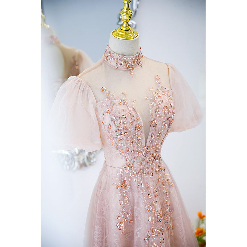 Fairy Pink Tulle Prom Dress for Girls | Formal Party Dress with Short Sleeves | Evening Gown for Homecoming, Sweet 16, Quinceañera & Special Occasions