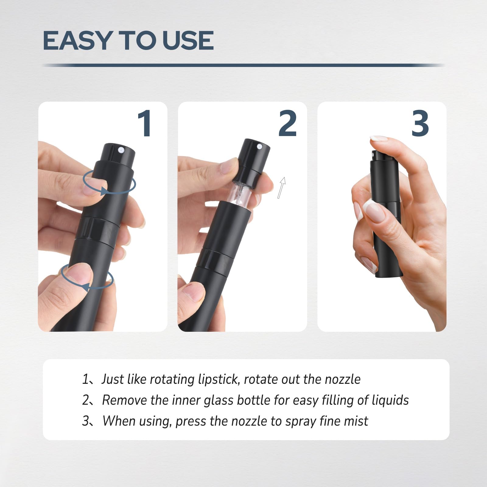 Refillable Perfume Atomizer Travel Bottle - Portable Cologne Sprayer for Men & Women - 8ml Mini Empty Spray Bottle (Black) - Perfect for Gym, Travel & On-the-Go Fragrance Touch Ups