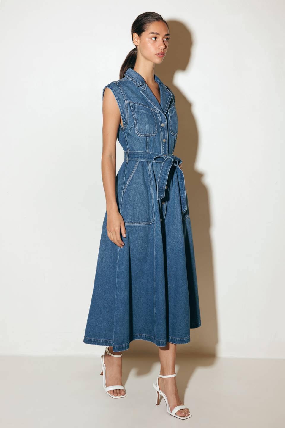 Ellery Washed Denim Midi Shirt Dress for Women | Casual & Office Wear | Perfect for Spring & Summer Outfits