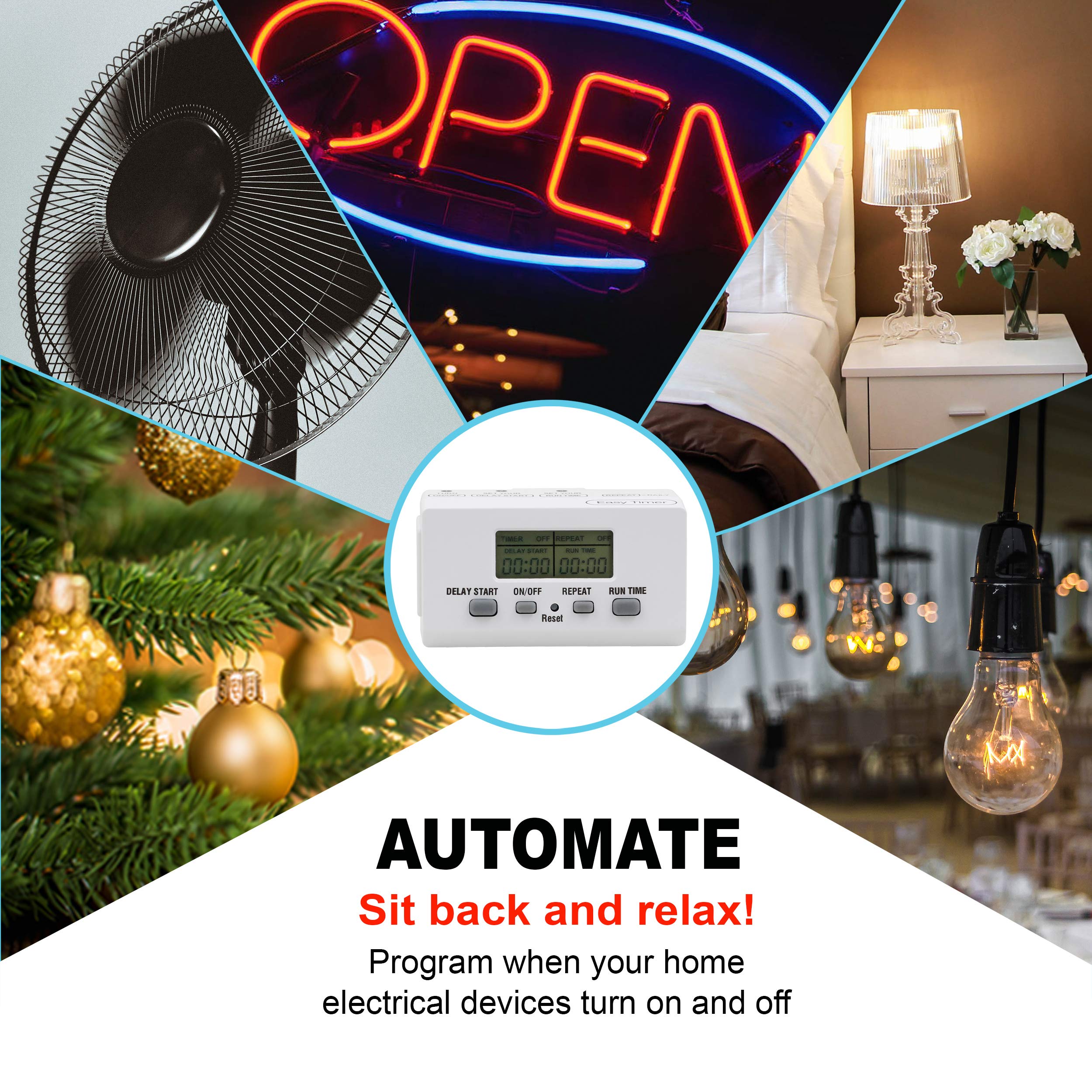 Dual Pack Clear Power Indoor Timer with Polarized Outlet - EZ Digital Timer for Lamps, Fans & Grow Lights (White, Polarized Plug, 2-Pack DCIT-0010-DC) - Perfect for Home Automation, Energy Savings & Plant Growth