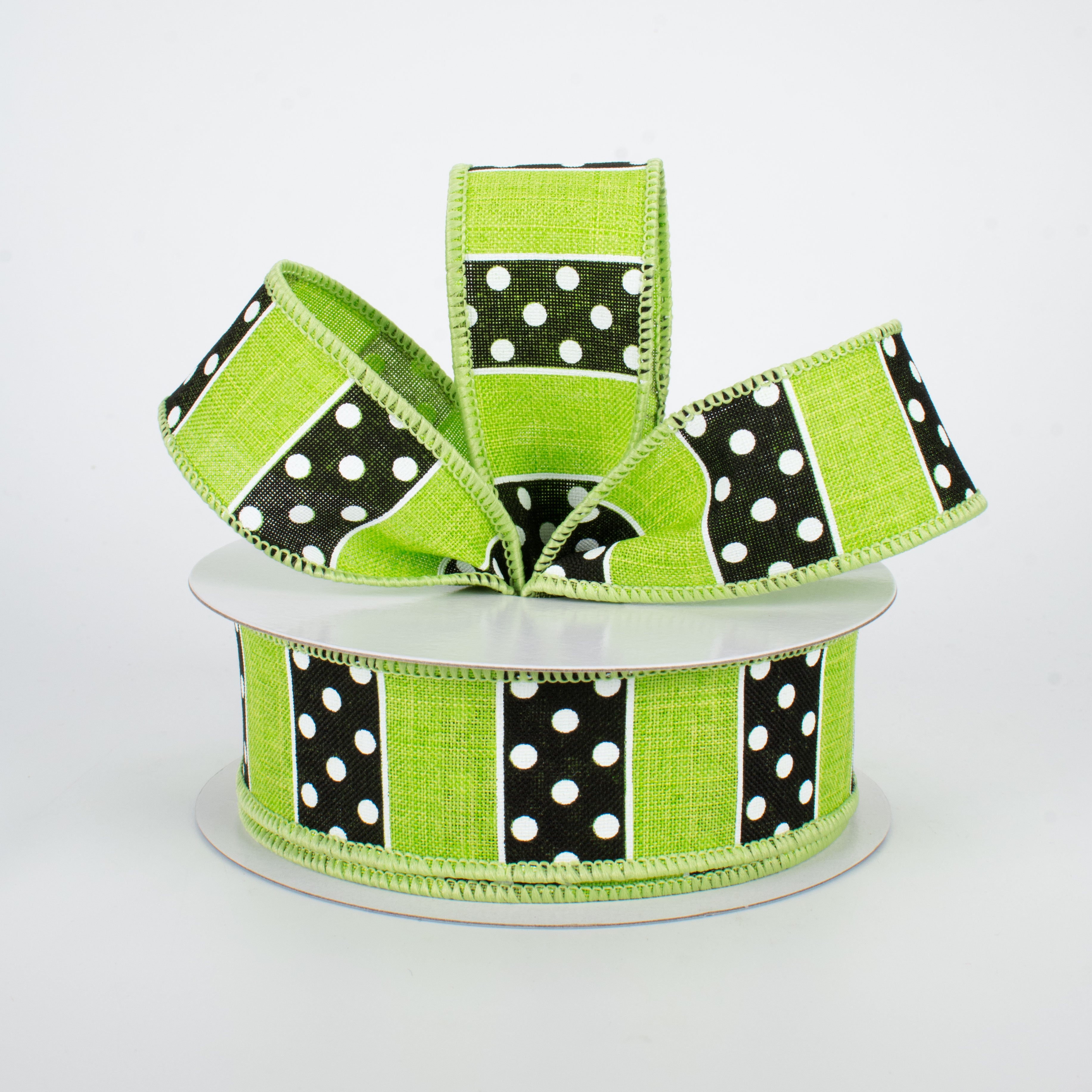 1.5 Inch Wide Polka Dot Stripes Ribbon - Lime Green (10 Yards) for Gift Wrapping, Crafts, and Party Decorations