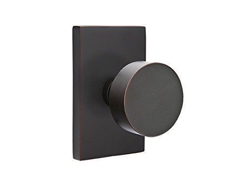 Modern Rectangle Rosette & Round Knob Passage Set in Oil Rubbed Bronze - Stylish Door Hardware for Bedroom, Bathroom & Interior Doors
