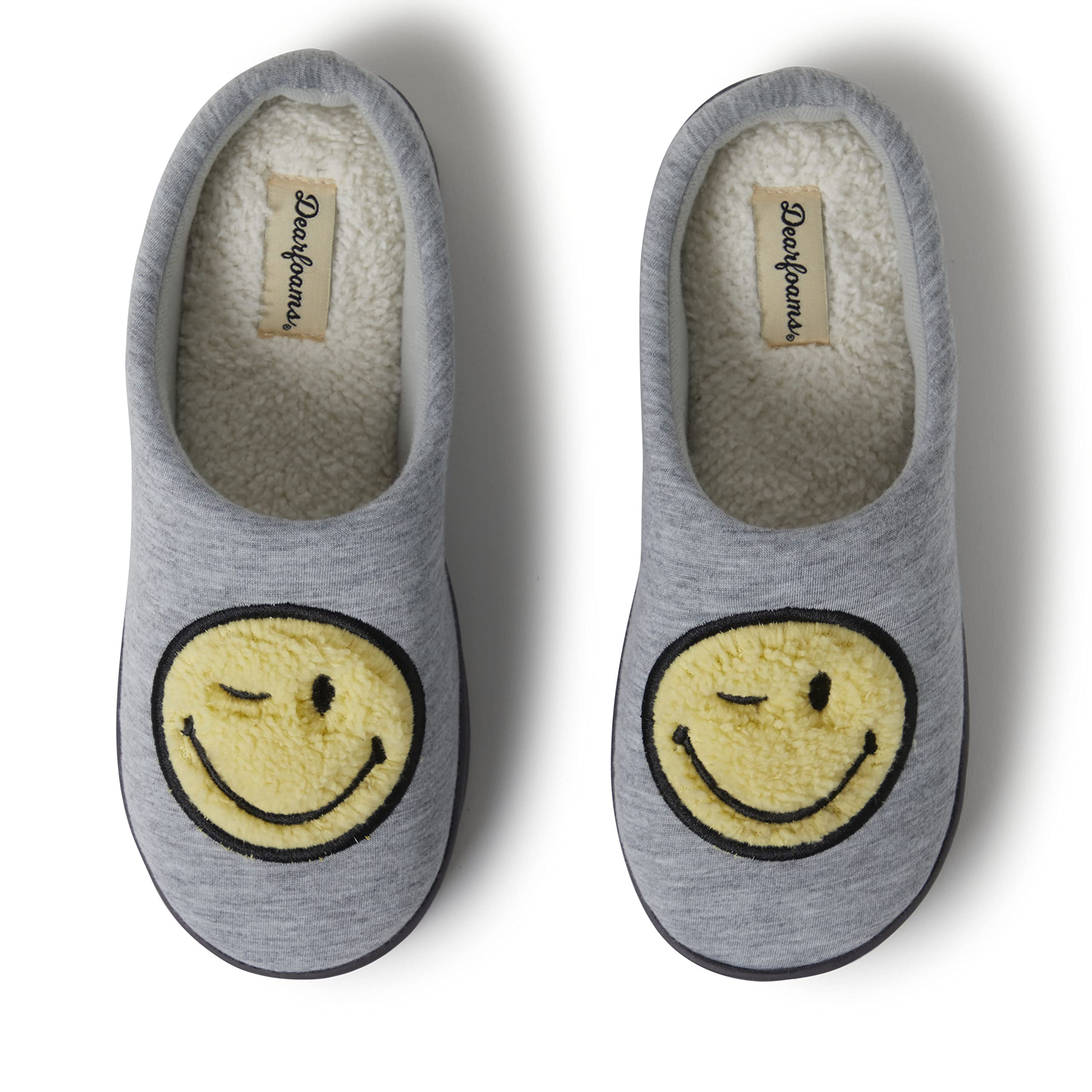 Dearfoams Unisex Adult Smile Icon Retro Preppy Slippers - Soft Memory Foam House Shoes for Men & Women, Comfortable Indoor/Outdoor Slippers for Home, Dorm, Travel & Relaxation
