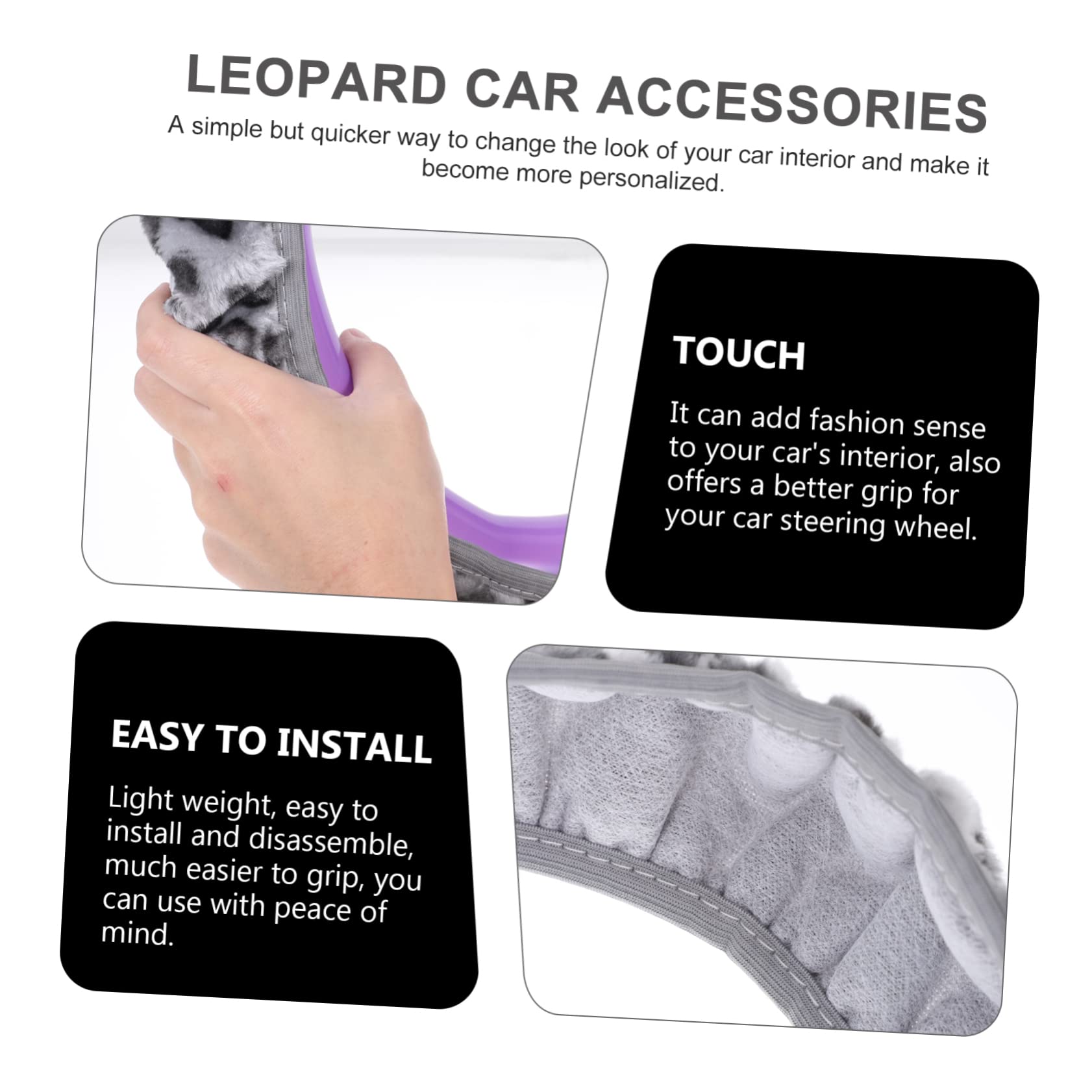 VICASKY 2-Piece Fluffy Elastic Steering Wheel Cover Set - Soft Leopard Print Car Accessory for Men & Women - Perfect for Winter Driving Comfort & Stylish Interior Upgrade