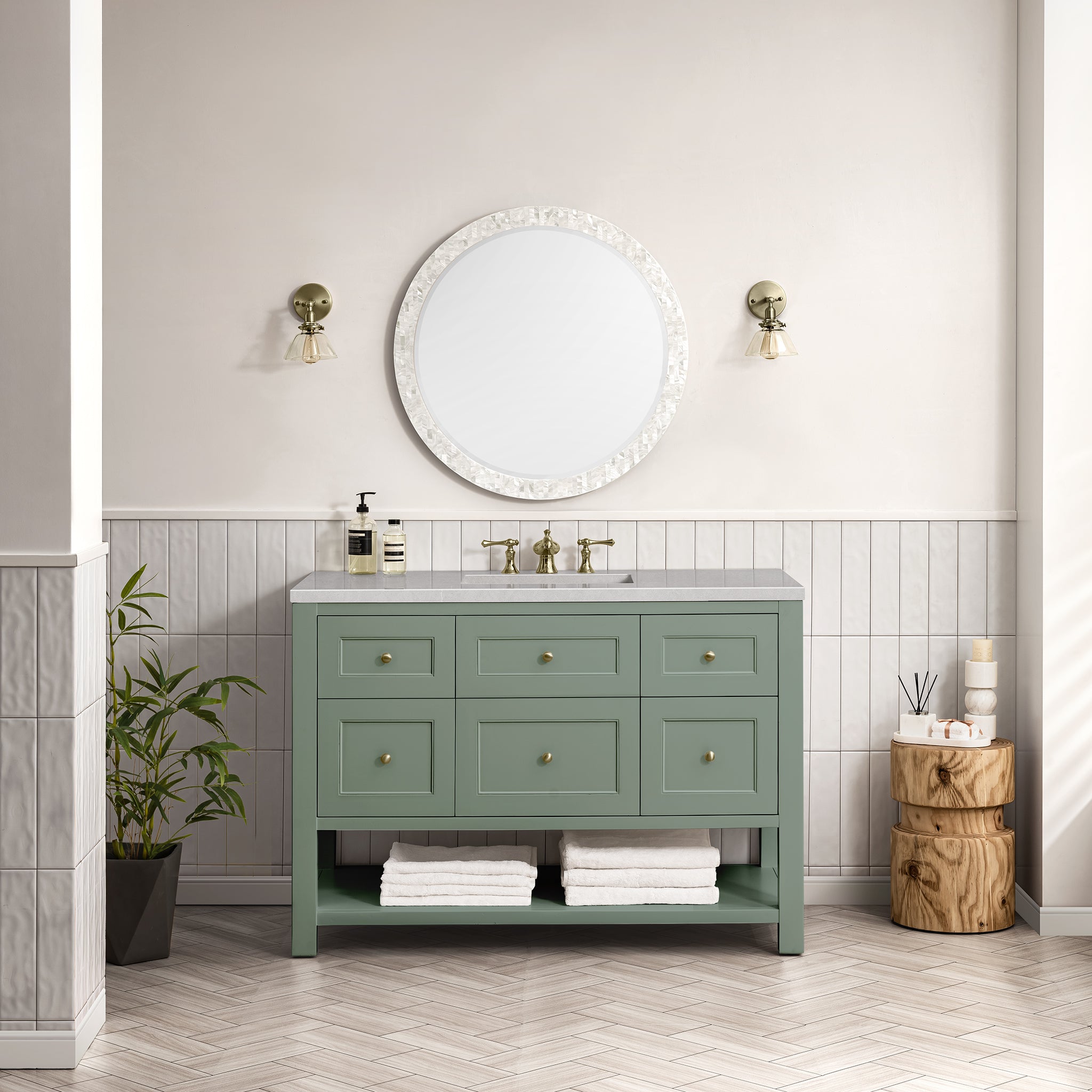 Breckenridge 48 Inch Single Bathroom Vanity with Smokey Celadon Finish & 3CM Eternal Serena Quartz Top - Perfect for Modern Master Bathrooms & Guest Powder Rooms