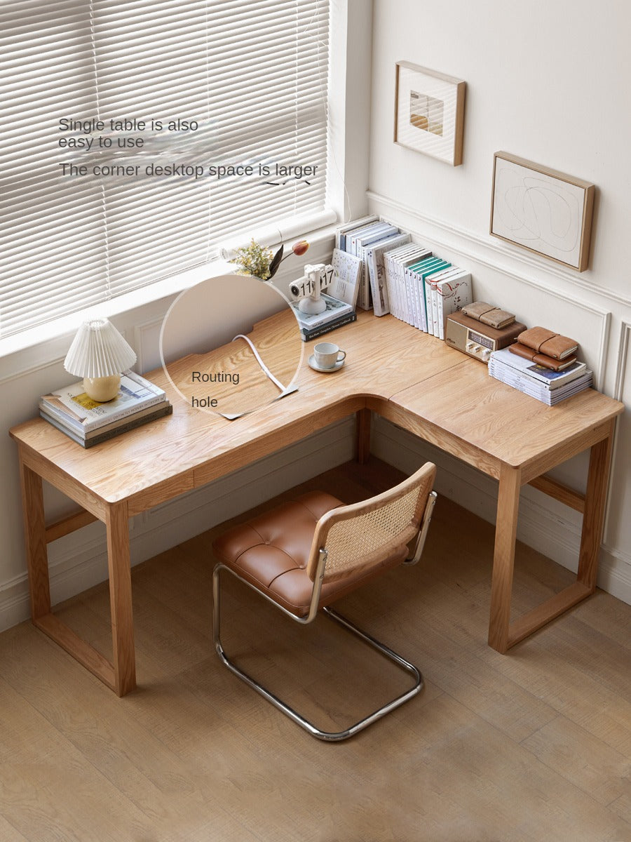 Solid Oak Wood L-Shaped Corner Office Desk - Modern Home & Office Workspace Solution for Productivity & Comfort