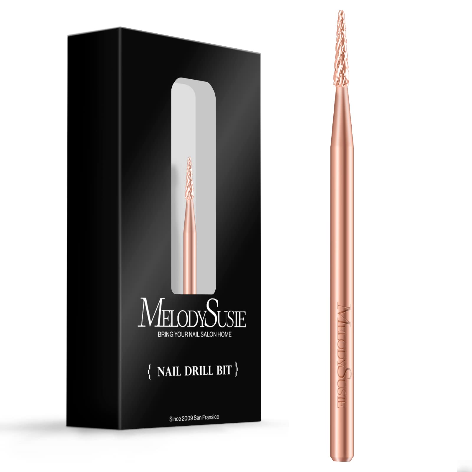 MelodySusie 3/32'' Small Round Tapered Cuticle Cleaner Nail Drill Bit - Professional Safety Carbide Under Nail Cleaner for Dead Skin & Cuticle Removal - Rose Gold Coarse Grit - Perfect for Salon, Home Manicure & Nail Art Supplies