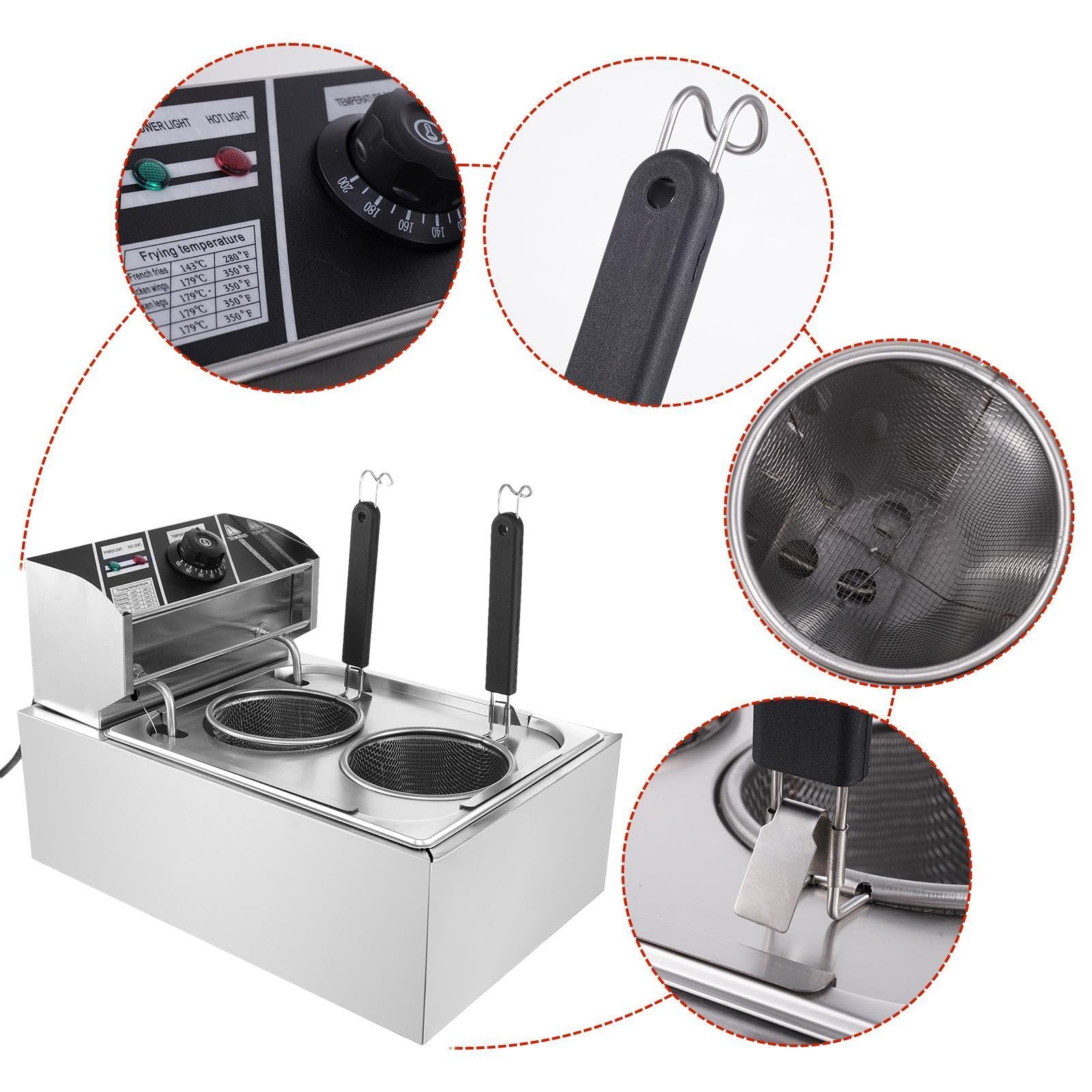 110V Commercial Pasta Cooker - 1500W Electric Noodle Cooker with Dual Baskets | 0°F-392°F Temperature Control | Professional Pasta & Dumpling Boiler for Restaurants, Cafes & Home Kitchens | Perfect for Cooking Spaghetti, Vegetables, Ramen & Asian Dumplings