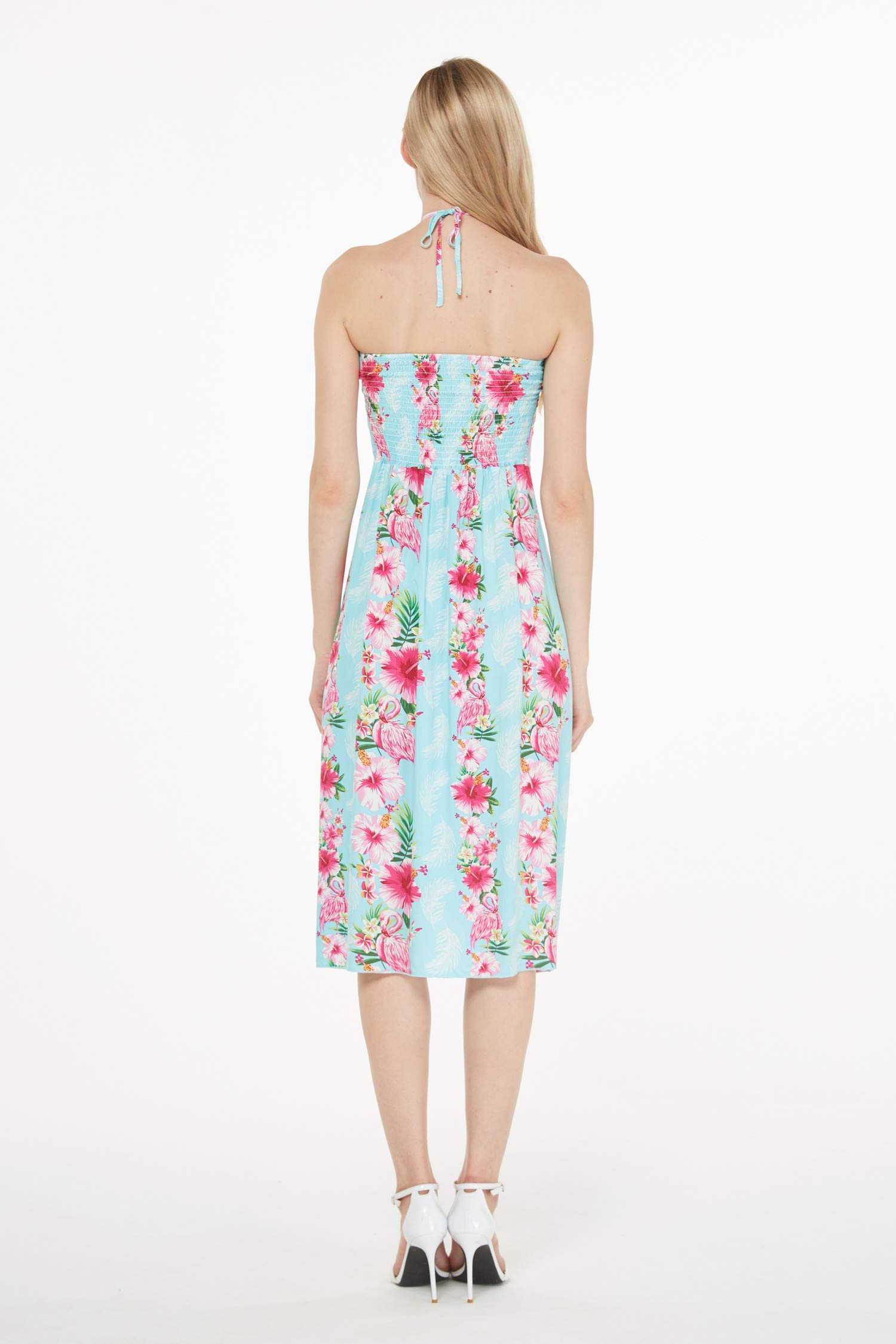 Hawaiian Luau Cruise Party Matching Couple Outfit - Floral Hibiscus Blue Shirt & Dress for Beach Vacation, Summer Cruise, and Tropical Themed Events