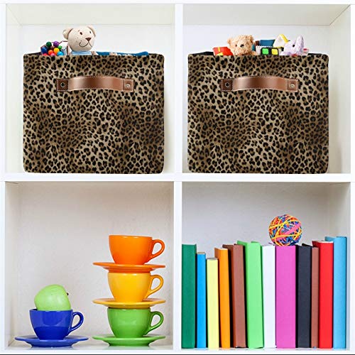SEULIFE Foldable Storage Basket - Large Collapsible Organizer Bin with Handles for Toys, Bathroom, Nursery & Closet | Animal Print Tiger Leopard Design | Space-Saving Storage Solution for Home Organization (1 Pack)
