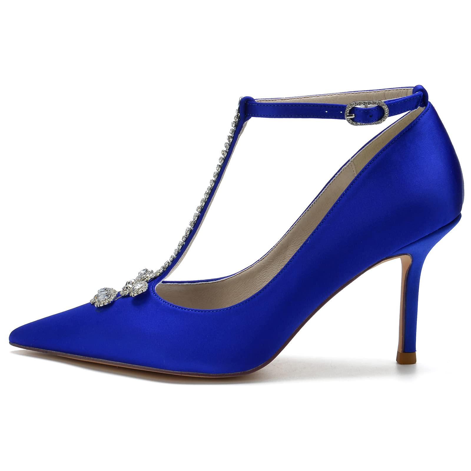 DXSYMJM Women's Satin Bridal Shoes - Elegant Stiletto Heel Wedding Shoes for Bride, Closed Toe T-Strap Court Shoes - Perfect for Wedding Ceremony, Reception & Formal Events