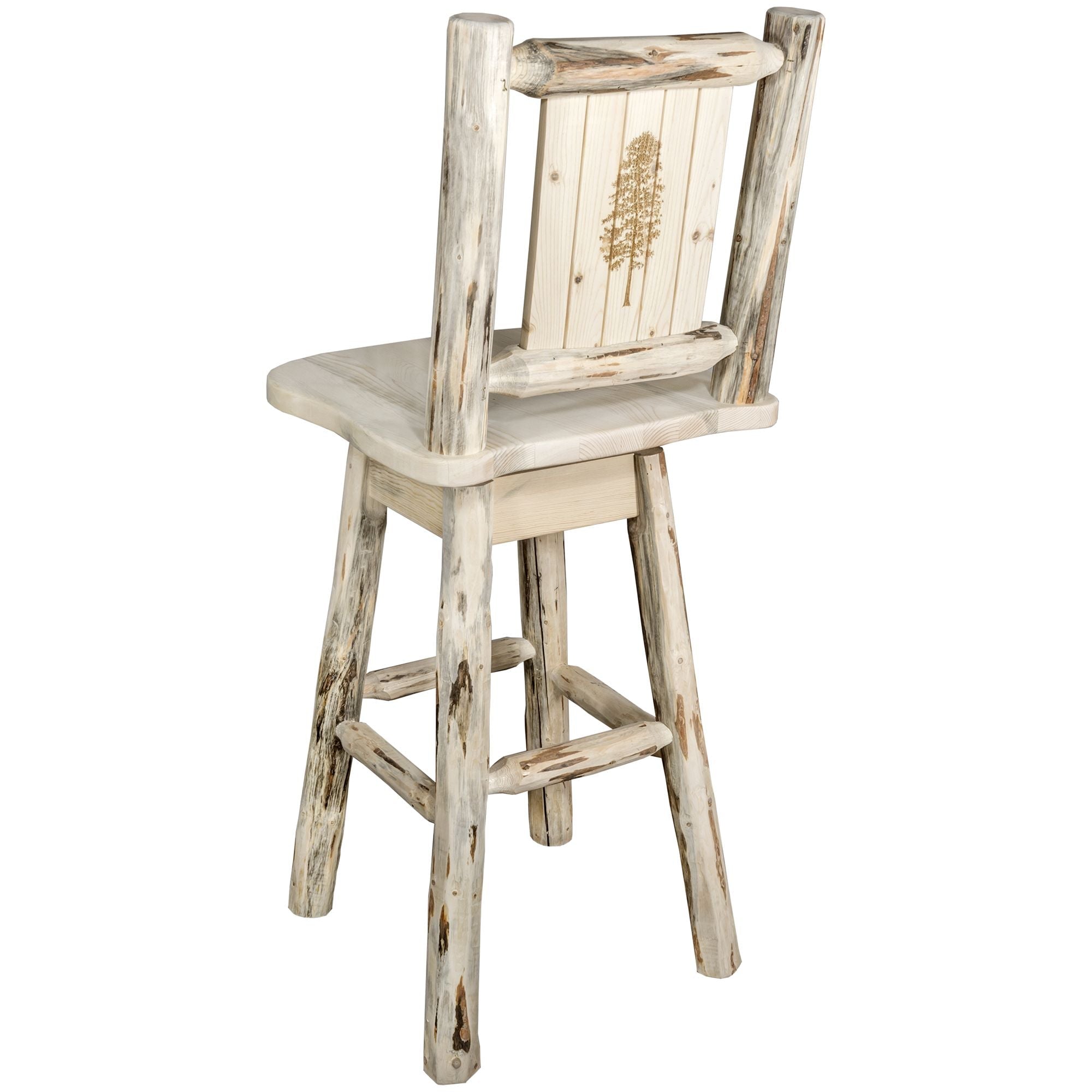 Montana Barstool with Back & Swivel - Laser Engraved Wooden Bar Stool for Kitchen Island, Home Bar & Pub Decor - Adjustable Height Counter Stool for Dining & Entertainment Areas