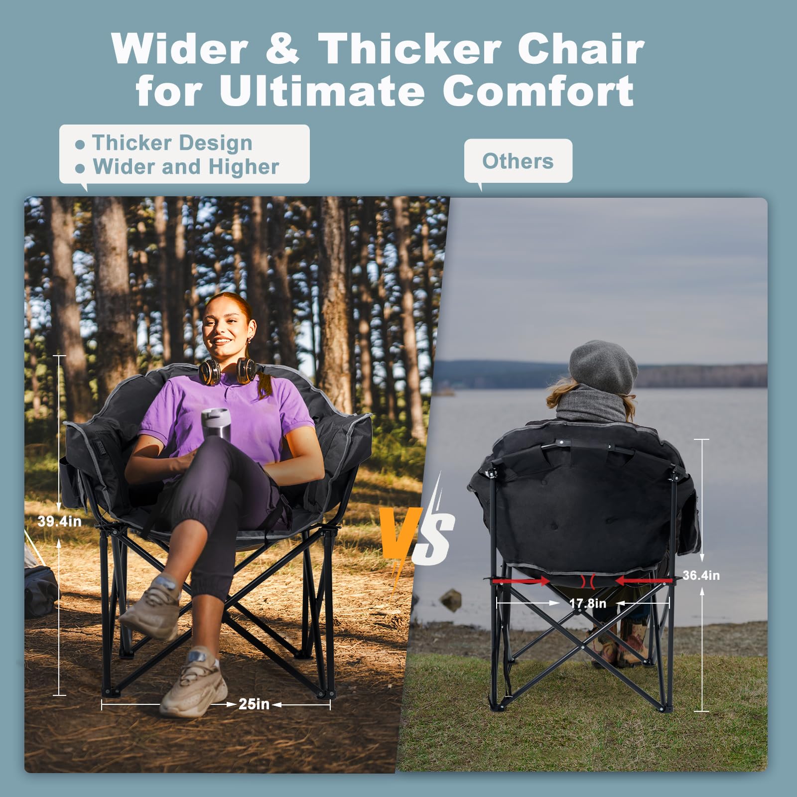 MOPHOTO Heated Camping Chair for Adults - Portable Oversized Padded Folding Chair with Heating - Outdoor Sports, Lawn, Patio & Lounge Use - Perfect for Camping, Fishing, Hunting & Backyard Relaxation