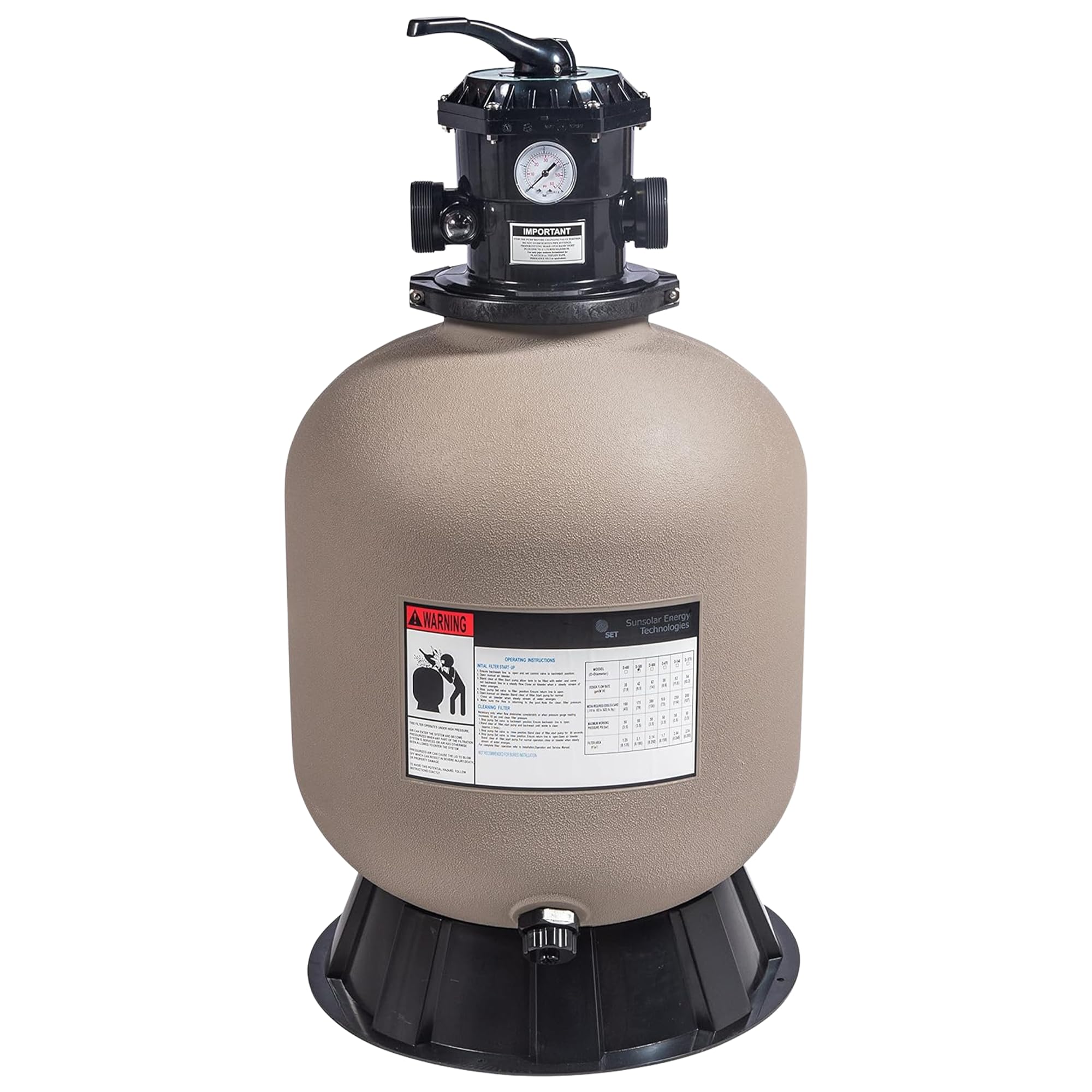 SUNSOLAR 19-Inch Swimming Pool Sand Filter - Corrosion-Resistant Pool Cleaning System with 175 lbs Sand Capacity - Efficient Water Filtration for Inground & Above Ground Pools - Perfect for Backyard, Resort, and Community Pool Maintenance