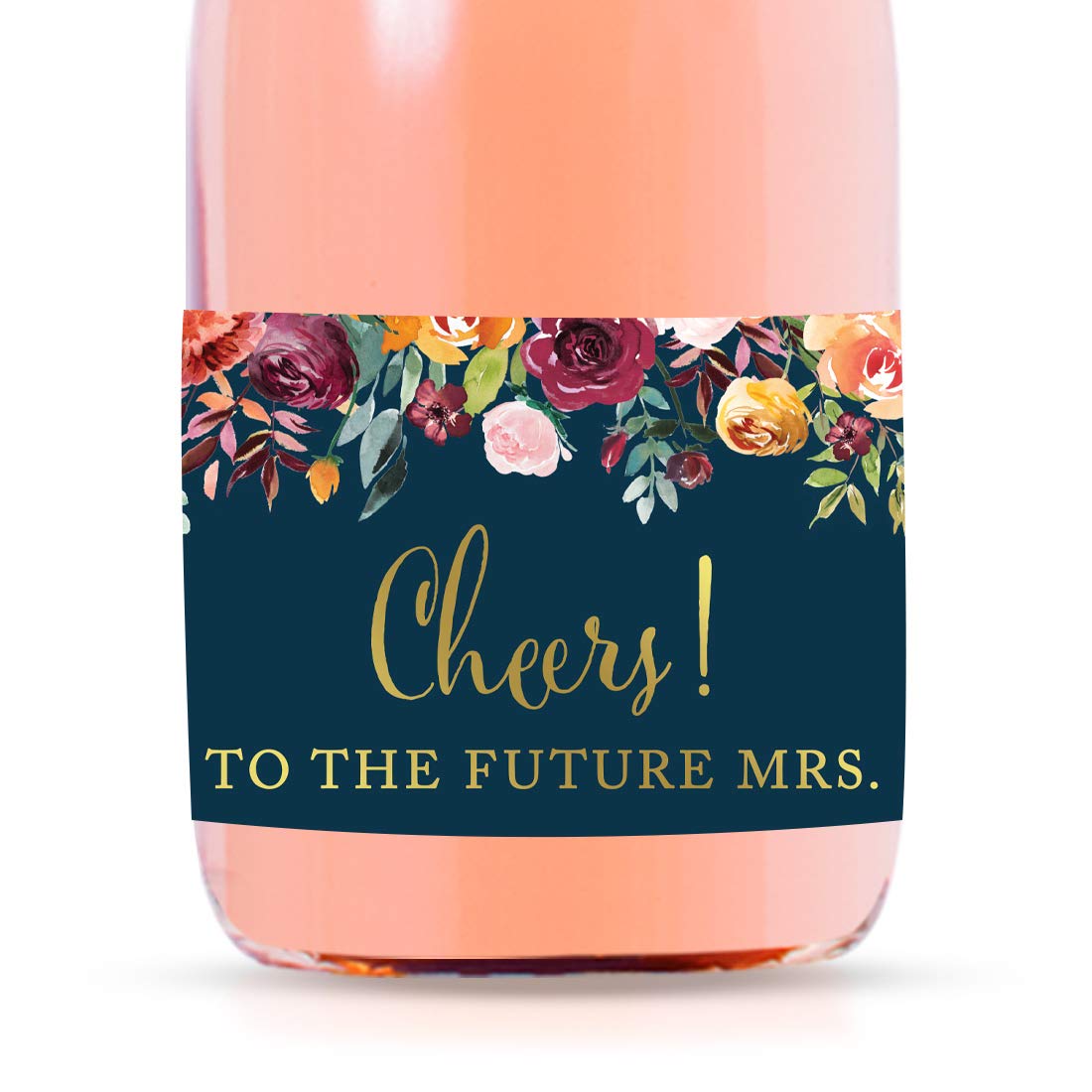 Custom Mini Wine Labels for Bachelorette Parties - 20-Pack Waterproof Champagne Bottle Stickers, Cheers to The Future Mrs. in Navy Blue Floral Roses Design | Perfect for Wedding Showers, Bridal Events & Fall Celebrations