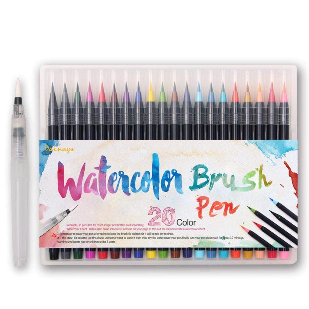 20 Colors Premium Watercolor Brush Pens Set - Soft Tip for Coloring Books, Manga, Comics & Calligraphy | Ideal for Artists, Students & DIY Craft Projects