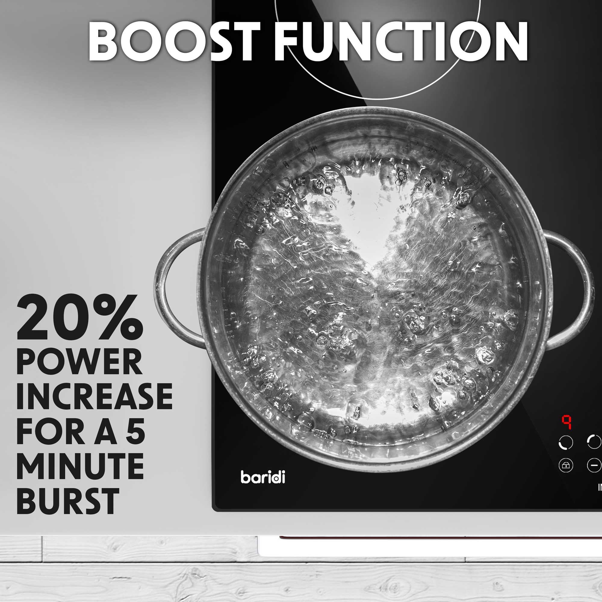 Baridi 60cm 4 Zone Induction Cooktop with Boost Function - 9 Power Levels, Touch Control & Timer - 6800W DH176 - Perfect for Home Kitchen, Restaurant & Commercial Cooking