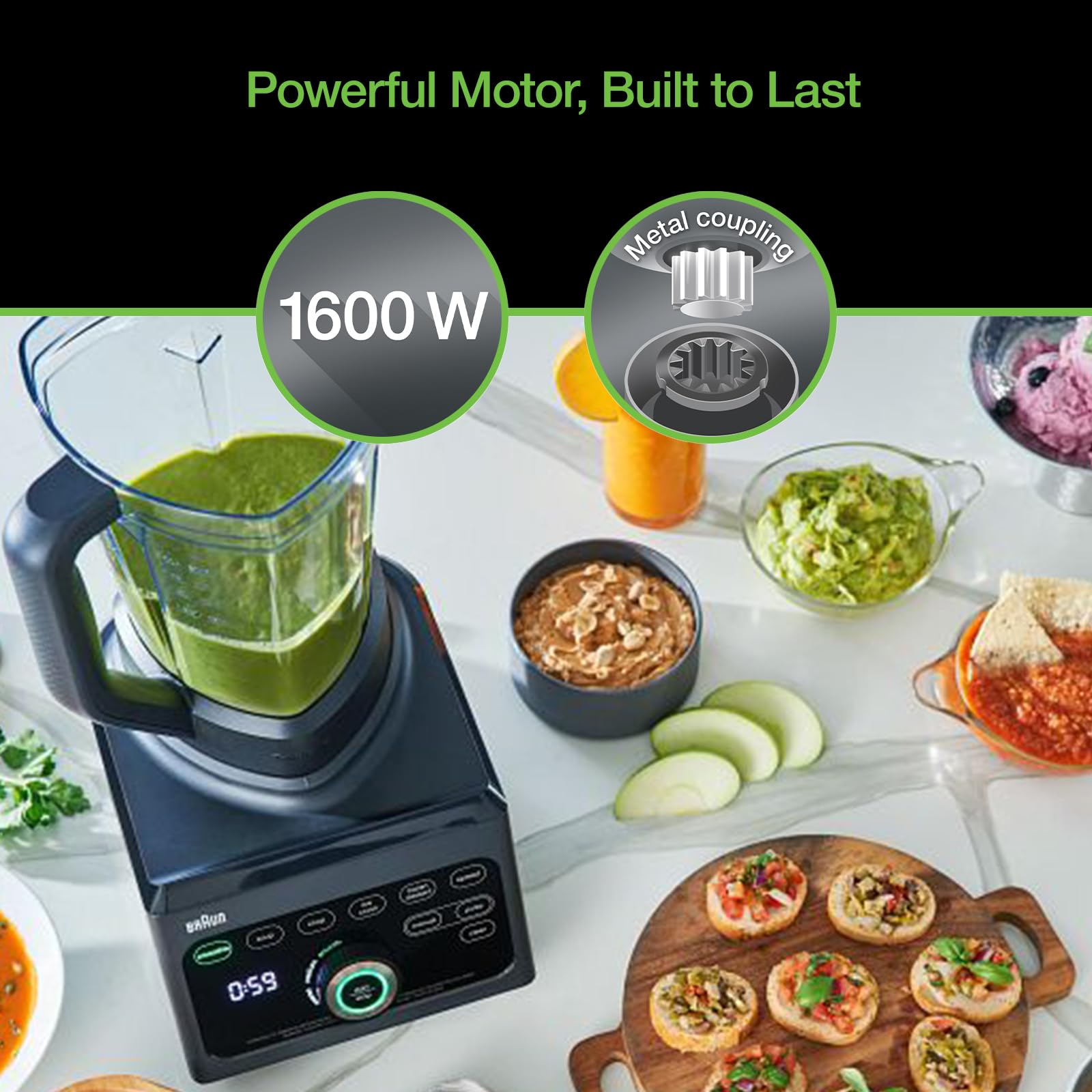 Braun JB9041BK TriForce Pro Power Blender with Smoothie2Go - High-Speed Blender for Smoothies, Juices & Food Prep - 1000W Motor, BPA-Free, Black - Perfect for Kitchen, Gym & Healthy Lifestyle