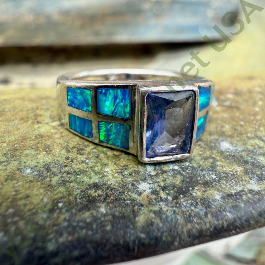 14K Sterling Silver Tanzanite & Opal Ring - Size 8 for Women | Elegant Birthstone Jewelry for Anniversary, Engagement & Special Occasions