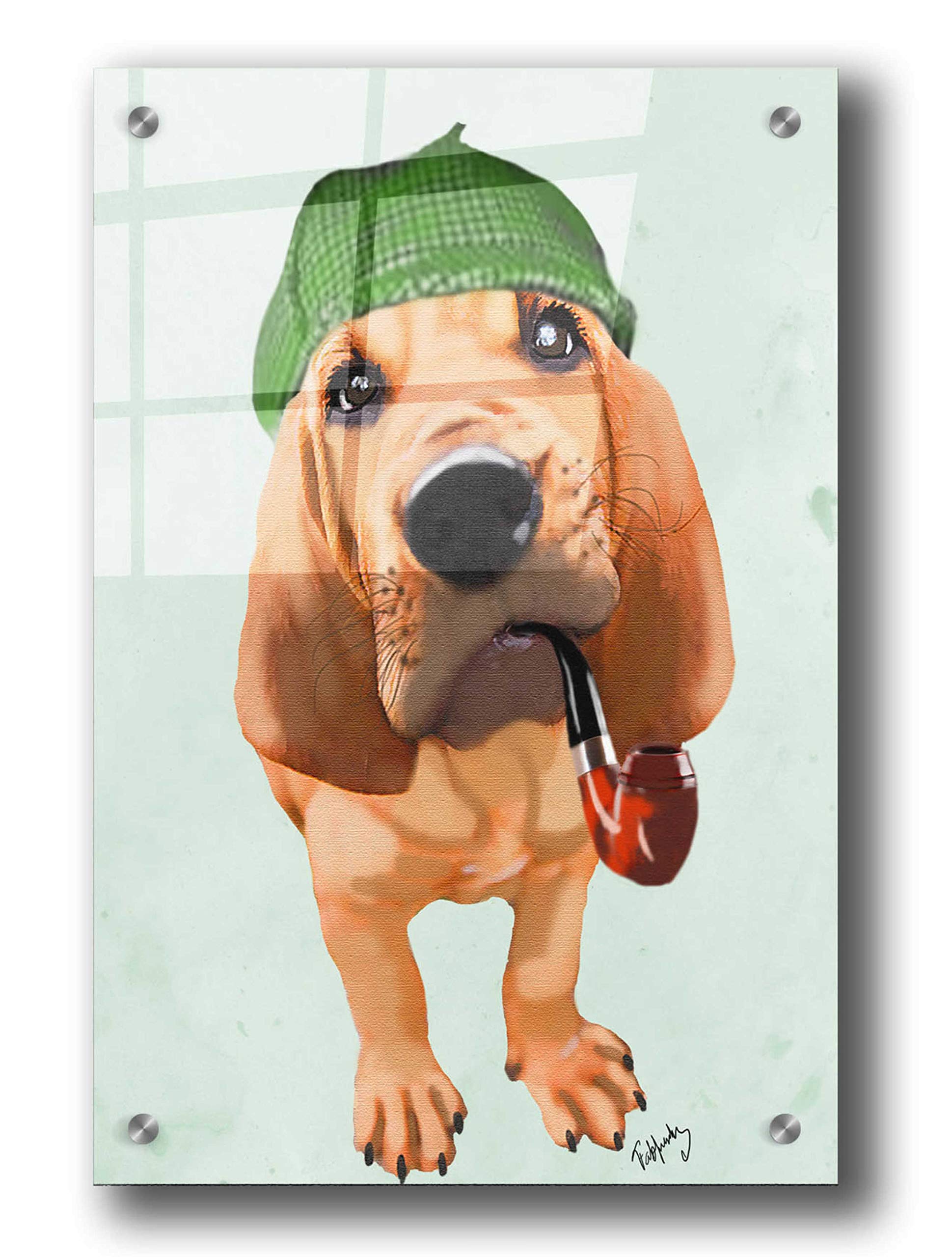 Epic Art 'Bloodhound Sherlock Holmes' by Fab Funky - Premium Acrylic Glass Wall Decor 24x36 Inches - Perfect for Living Room, Office & Study Room Decor
