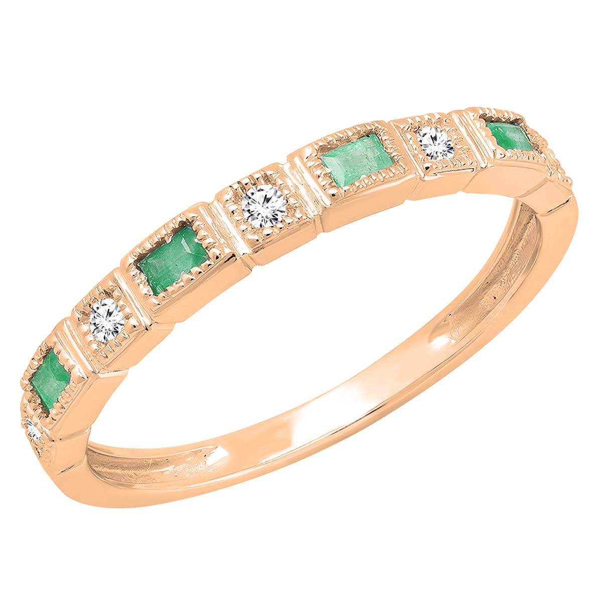 10K Solid Gold Baguette Emerald & Round White Diamond Women's Anniversary Wedding Band – Perfect for Bridal Jewelry, Engagement Rings, and Special Occasion Gifts