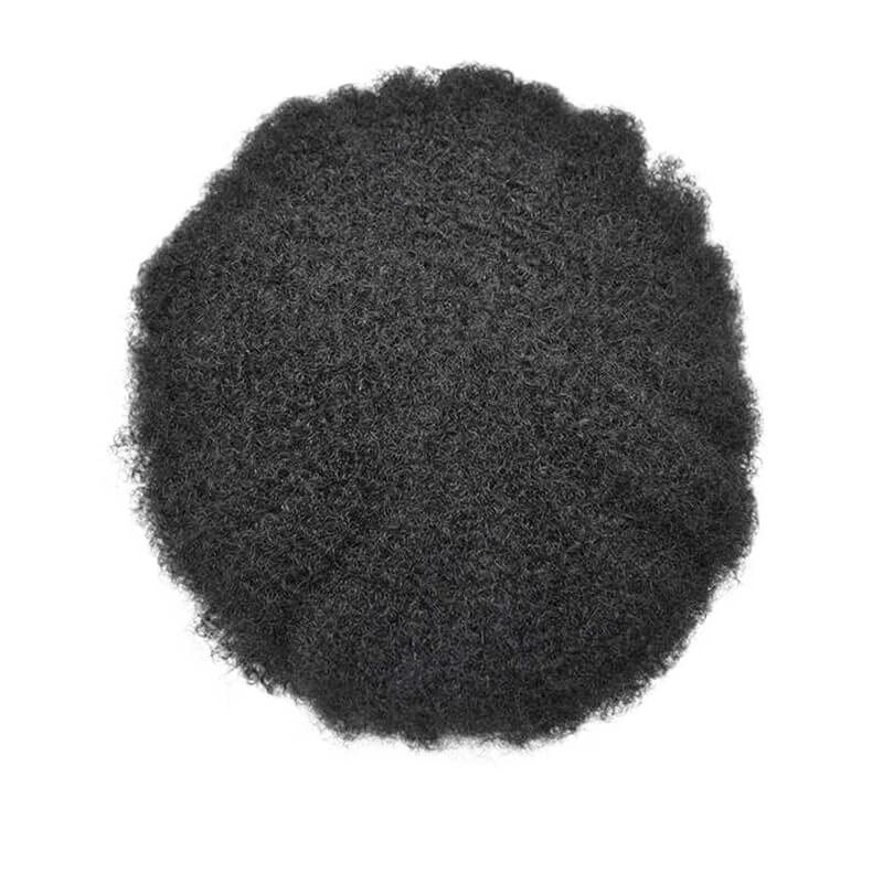 Breathable Mono Top & PU Perimeter Men's Toupee Wig - Afro Curly Human Hair Replacement System (6