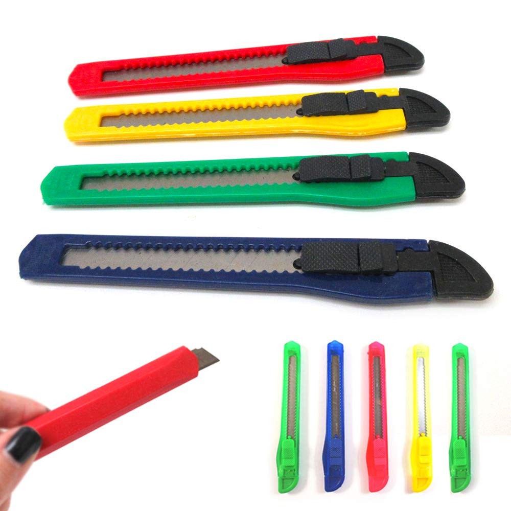 8-Piece Utility Box Cutter Set - Retractable Snap-Off Lock Razor Sharp Blades for Home, Office & Warehouse Use - Heavy Duty Cutting Tool for Packaging, Crafts & DIY Projects