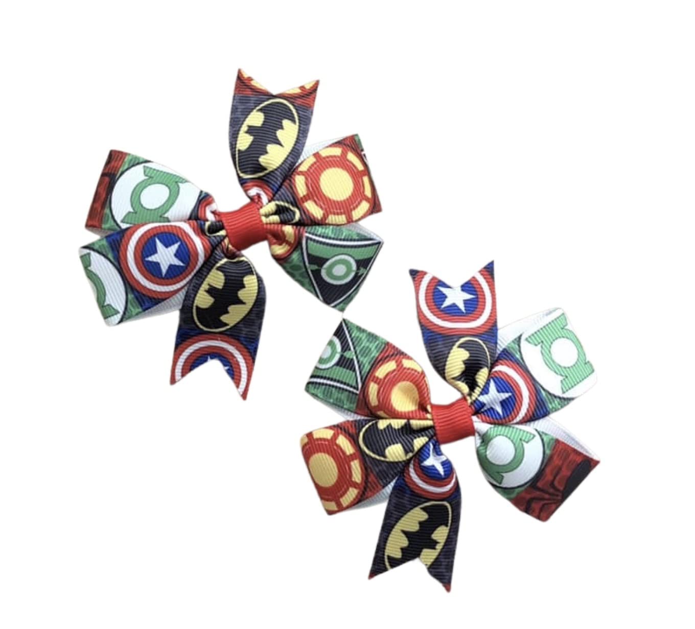 Super Hero Hair Bow Set - 2 Pack Birthday & Cosplay Accessories for Kids - Perfect for Halloween, Dress Up & Super Hero Themed Parties