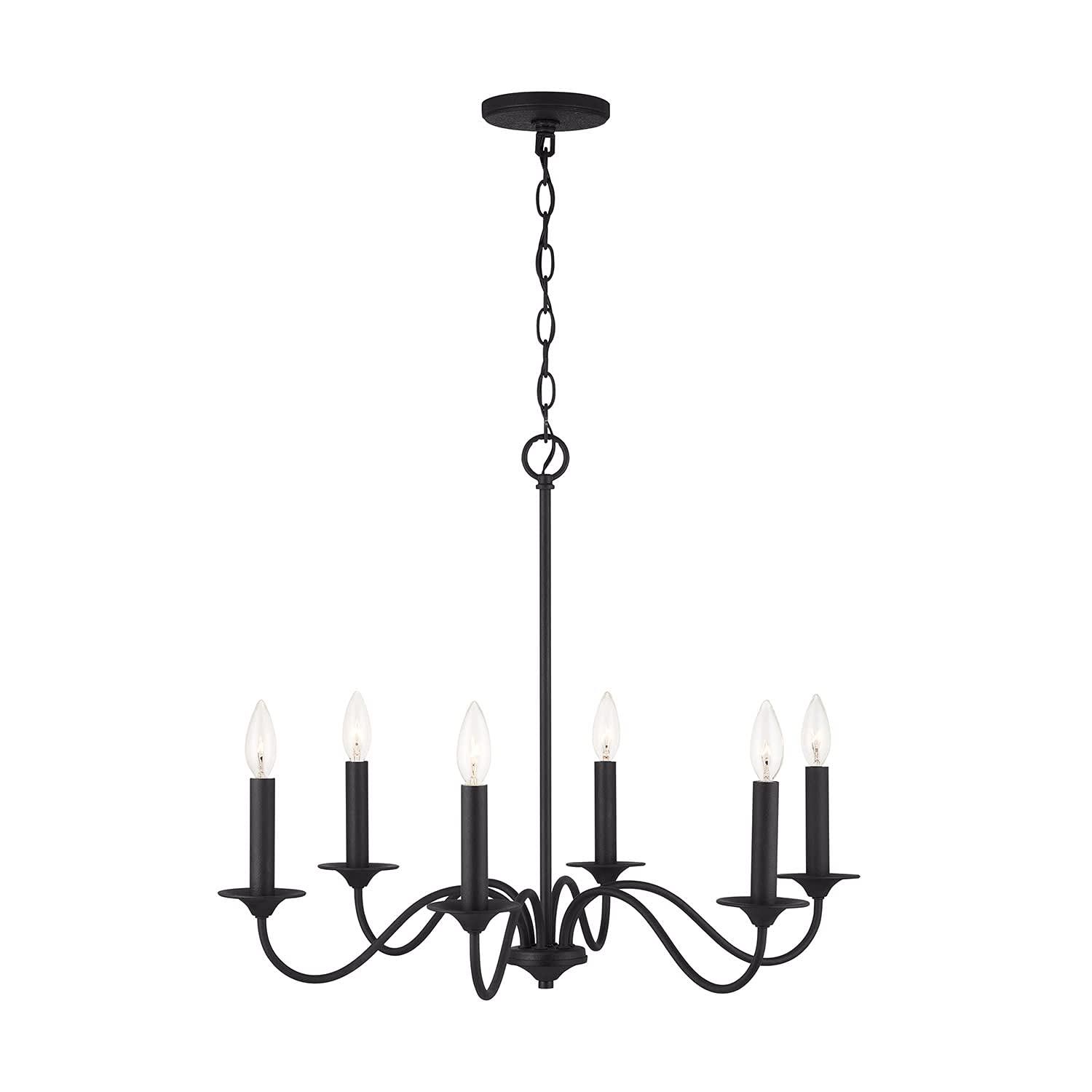 Capital Lighting 437261BI Vincent Mediterranean French Country Round Candle Chandelier - 6-Light 360W Black Iron Ceiling Fixture (22