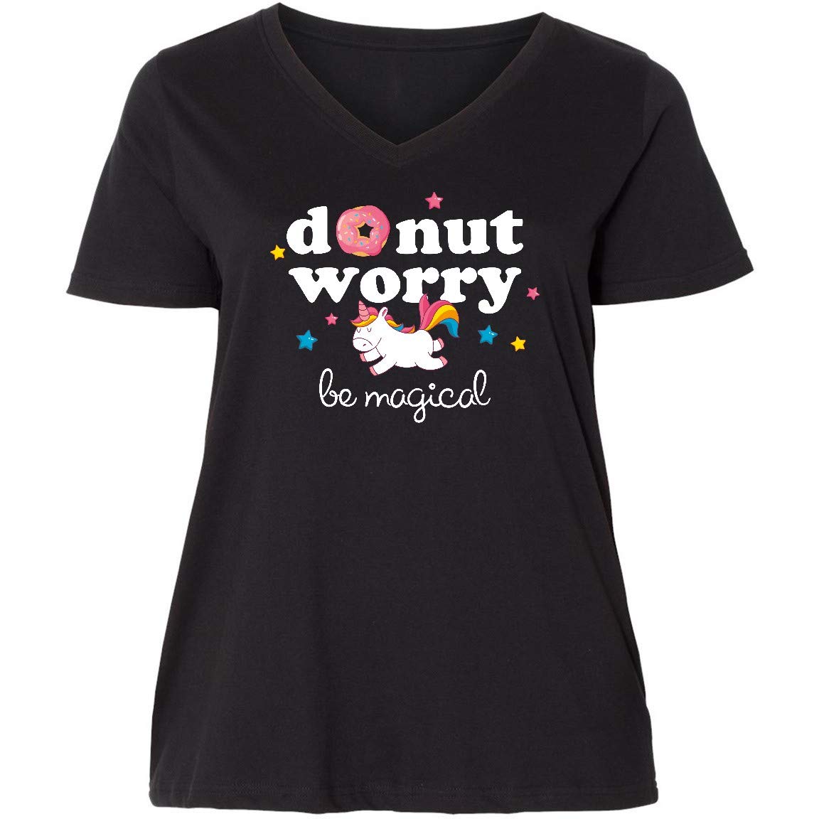 Inktastic Donut Worry Unicorn Women's Plus Size V-Neck T-Shirt - Cute Graphic Tee for Casual Wear, Lounge & Fun Outfits