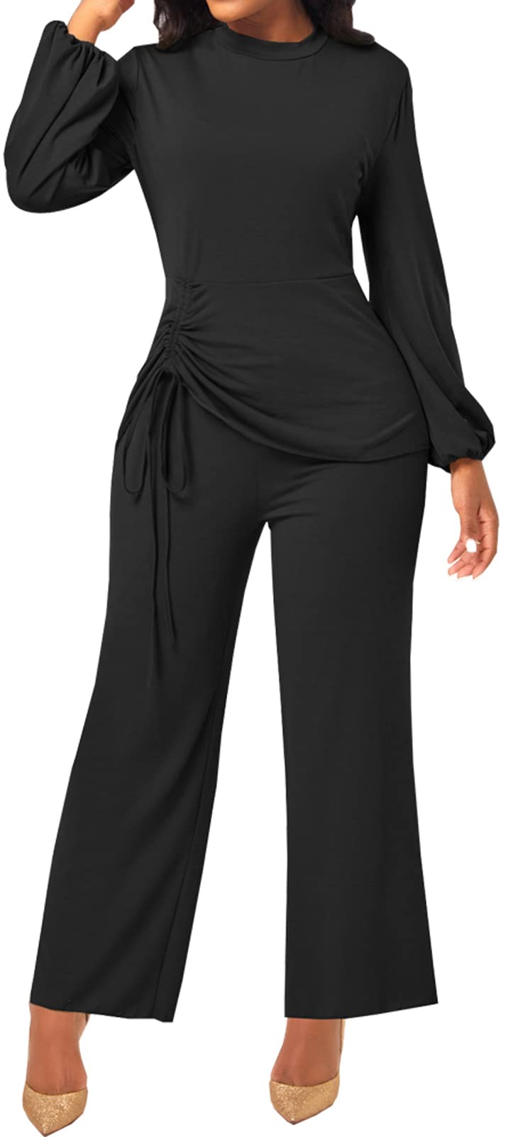 Elegant Women's Jumpsuit - Sexy V-Neck Long Sleeve Business Romper with Straight Leg Pants | Perfect for Office Wear, Night Out & Club Party Outfits