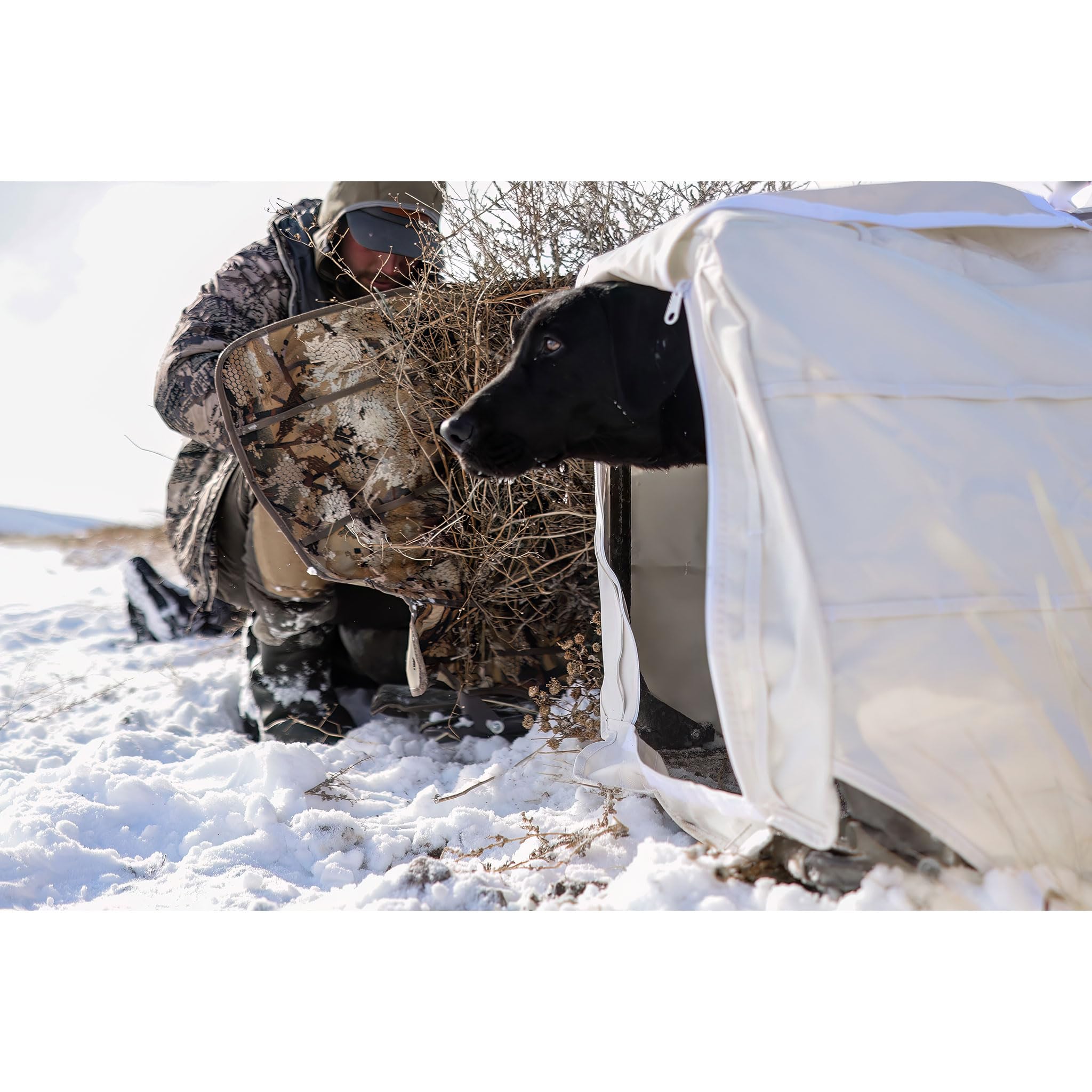 Momarsh Invisi Lab Dog Blind Snow Cover - Camouflage Hunting Blind for Waterfowl & Upland Game - Perfect for Winter Hunting & Field Training