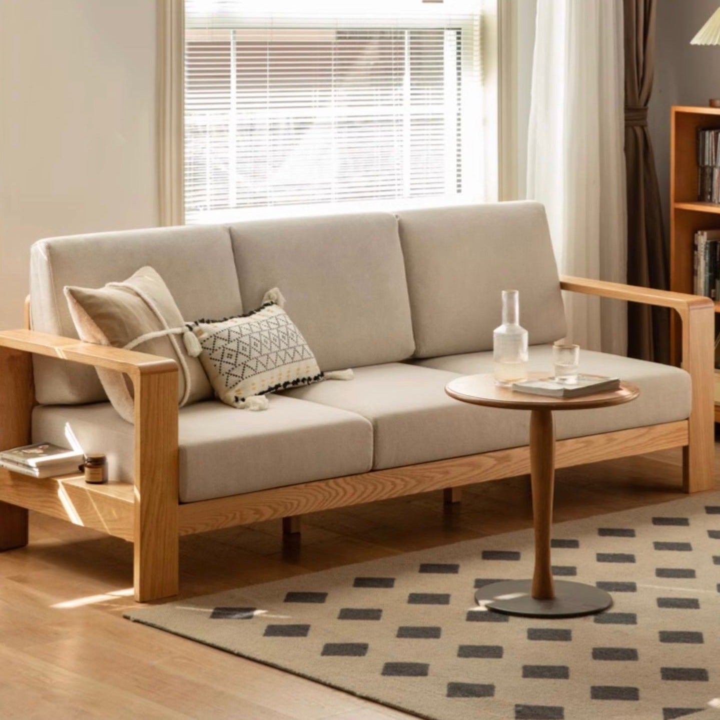 Oak Solid Wood Modern Fabric Sofa - Contemporary Living Room Furniture for Small Spaces & Apartments | Durable & Stylish Home Decor