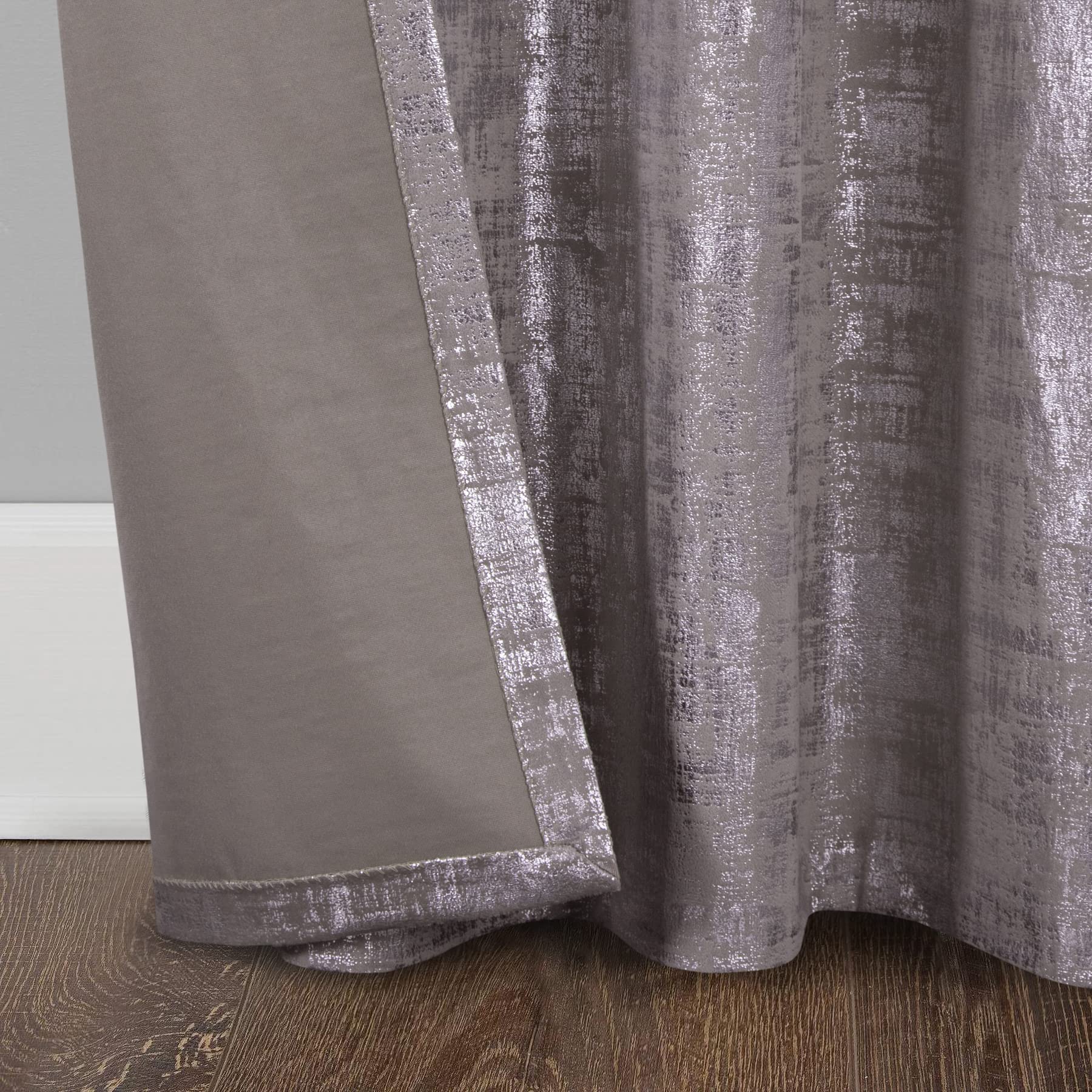 Always4u Champagne Soft Velvet Curtains 95 Inch Length - Luxury Thermal Insulated Window Drapes with Silver Foil Print for Living Room & Bedroom (Set of 2 Panels) - Perfect for Blackout, Noise Reduction & Elegant Home Decor