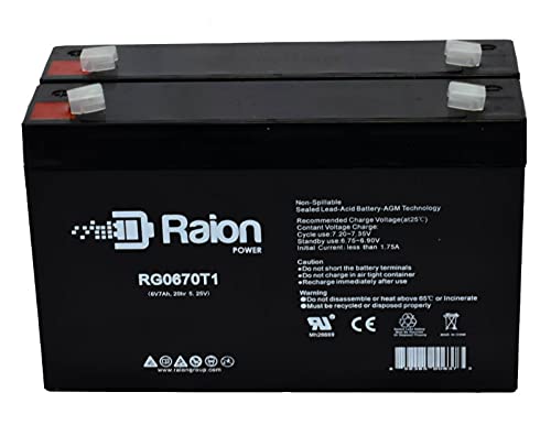 Raion Power RG0670T1 6V 7Ah AGM Replacement Battery for Leoch DJW6-7.2 - 2 Pack - Perfect for Security Systems, Emergency Lighting & UPS Backup Power