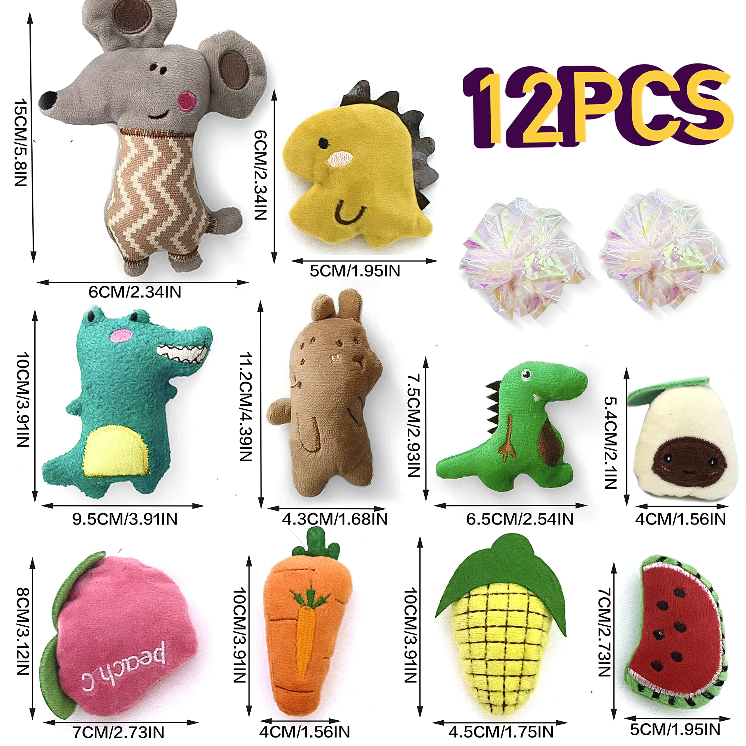 Interactive Cat Toys for Indoor Cats - 12 Pack Crinkle Sound Catnip Filled Mouse Chew Toys, Soft & Durable Teething Toys for Kittens - Perfect for Playtime, Training, and Stress Relief (Large Size)