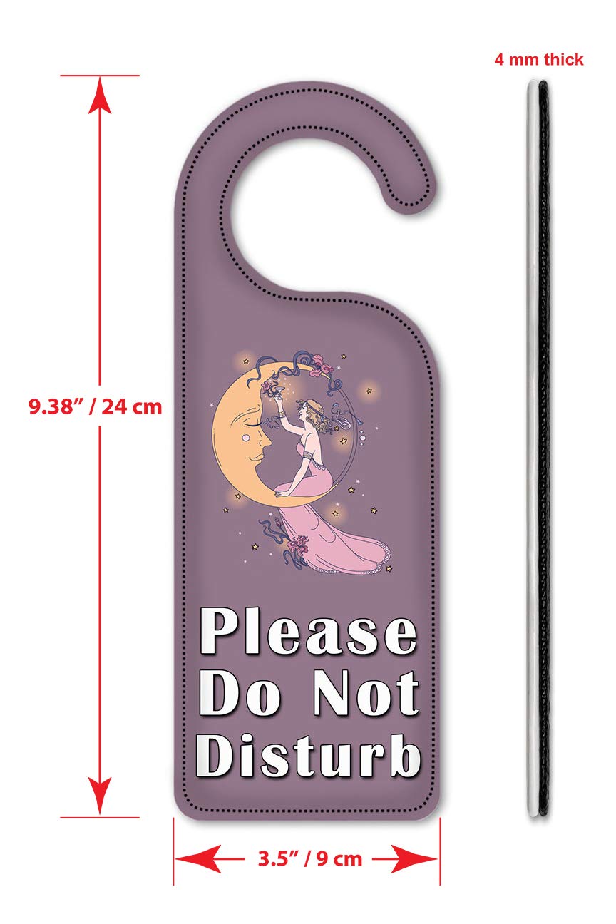 Moon & Woman Art Plates - Do Not Disturb Door Knob Hanger Sign with Purple Background - Perfect for Bedroom, Hotel, Office Privacy