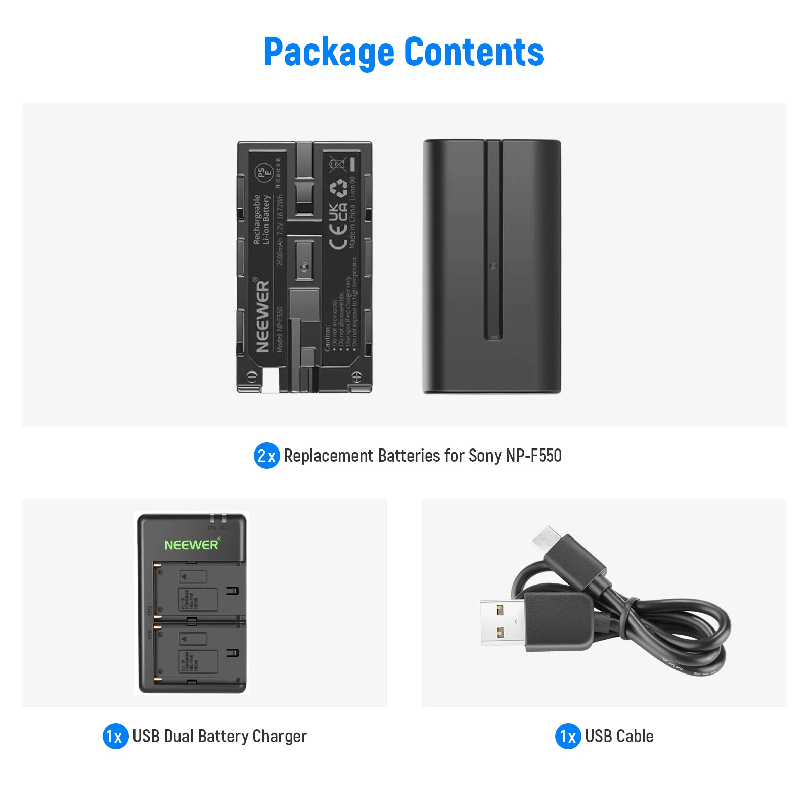 NEEWER NP-F550 Battery Charger Set for Sony Cameras - Fast Charging Dual USB Port for Sony NP-FZ100 NP-FW50 - Perfect for Travel, Vlogging & Photography