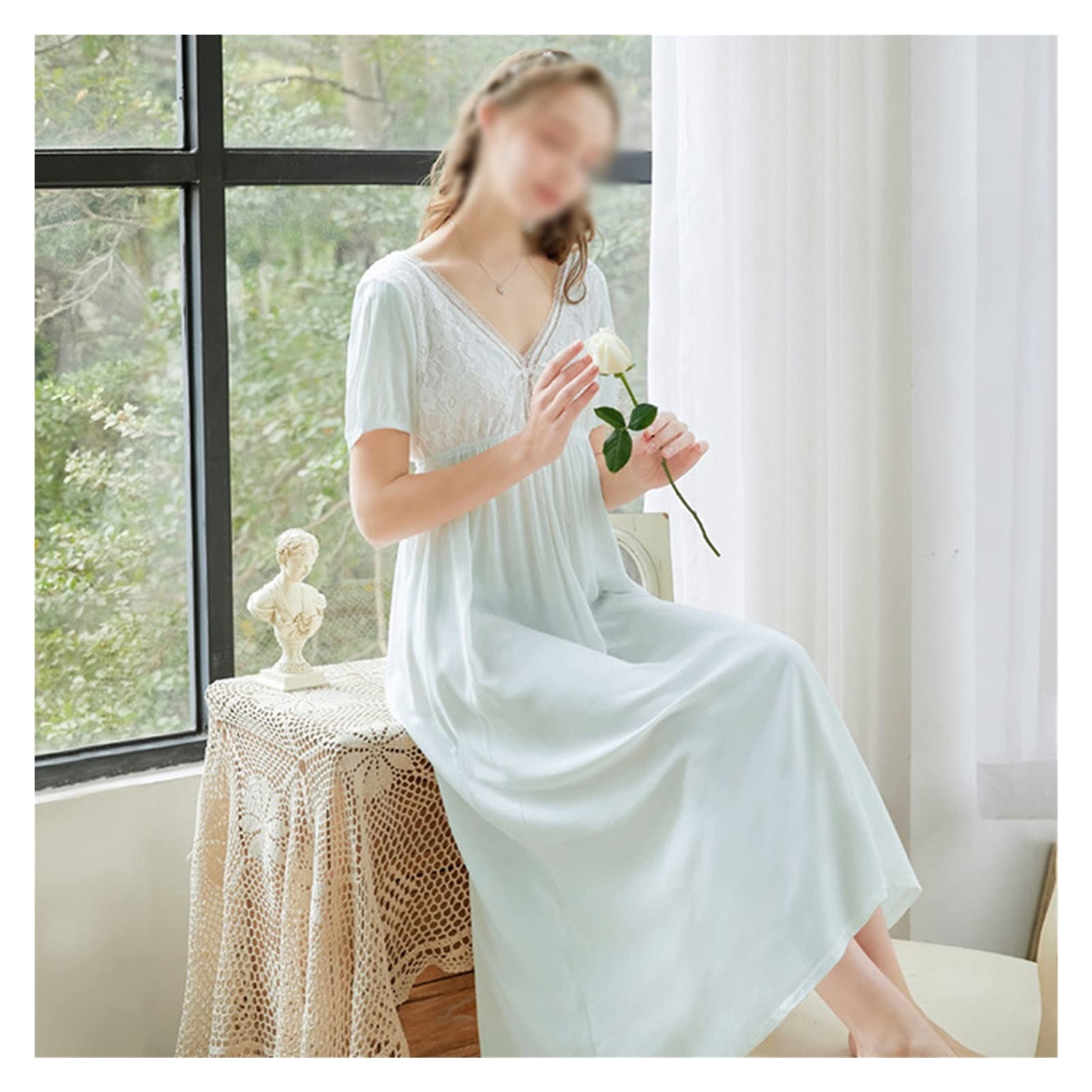 CZDYUF Women's Sexy Lace Pajamas Set - Soft Cotton V-Neck Long Nightgown with Fairy Design, Comfortable Sleepwear for Women (Color A, Size XL) - Perfect for Valentine's Gift, Honeymoon, Anniversary or Romantic Nightwear
