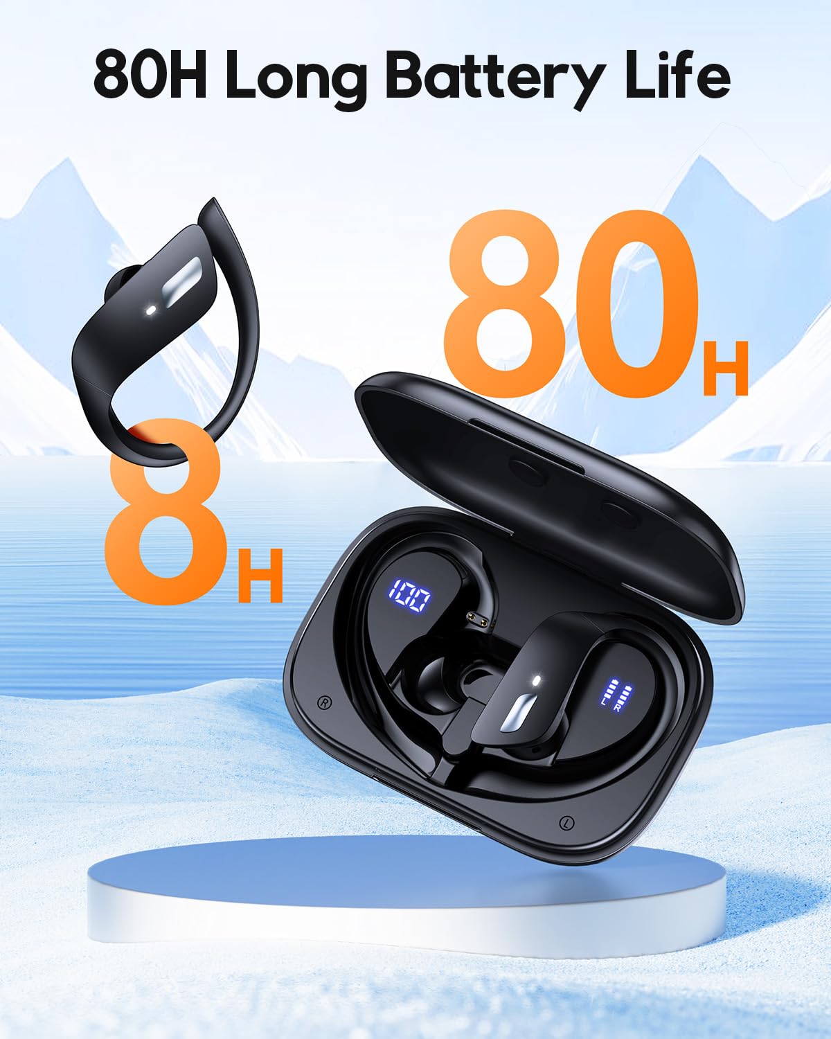 TAGRY Wireless Earbuds 80H Bluetooth 5.3, IPX7 Waterproof for Running & Workout