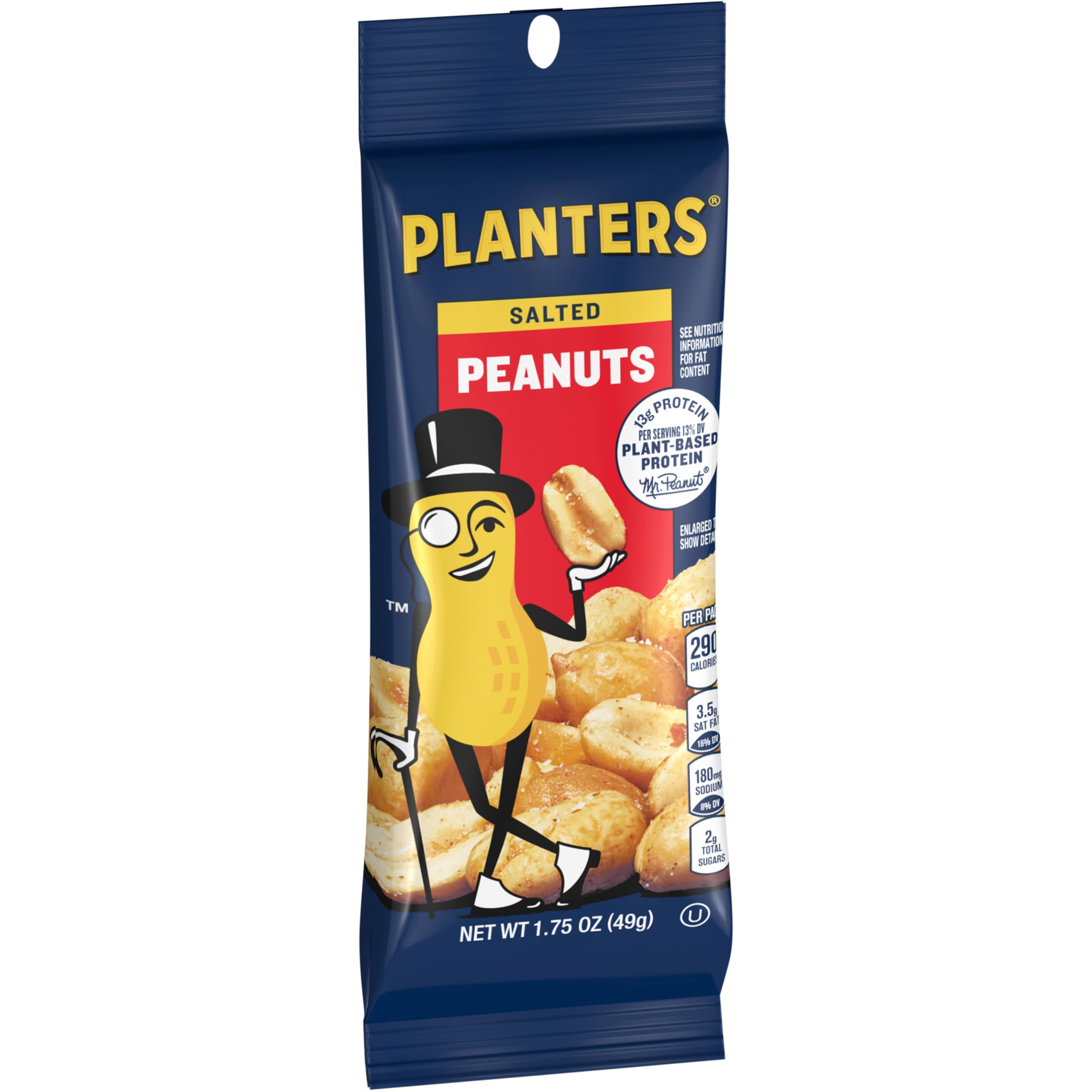 PLANTERS Salted Peanuts - 12 Pack of 1.75 oz Individual Bags | Kosher Certified, High Protein Plant-Based Snacks | Perfect for Parties, School Lunches, Office Snacks & On-the-Go Nutrition