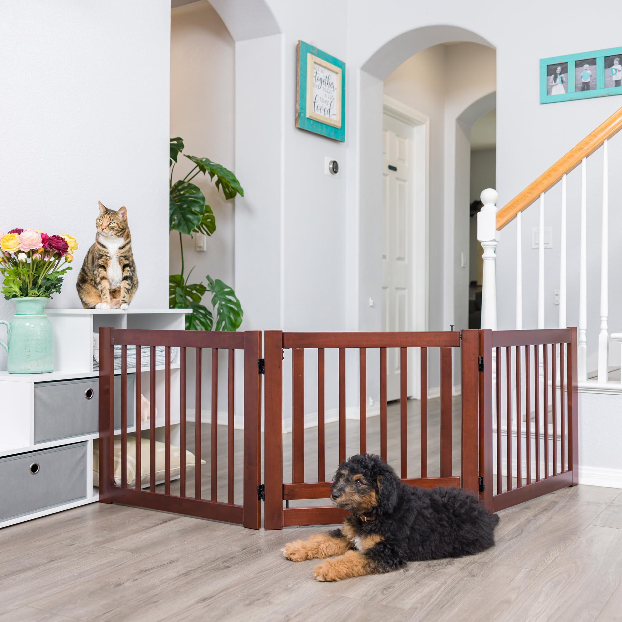 360° Adjustable Freestanding Pet Gate with Door - Ideal for Home, Stairs & Wide Openings | Safe & Secure for Dogs & Cats