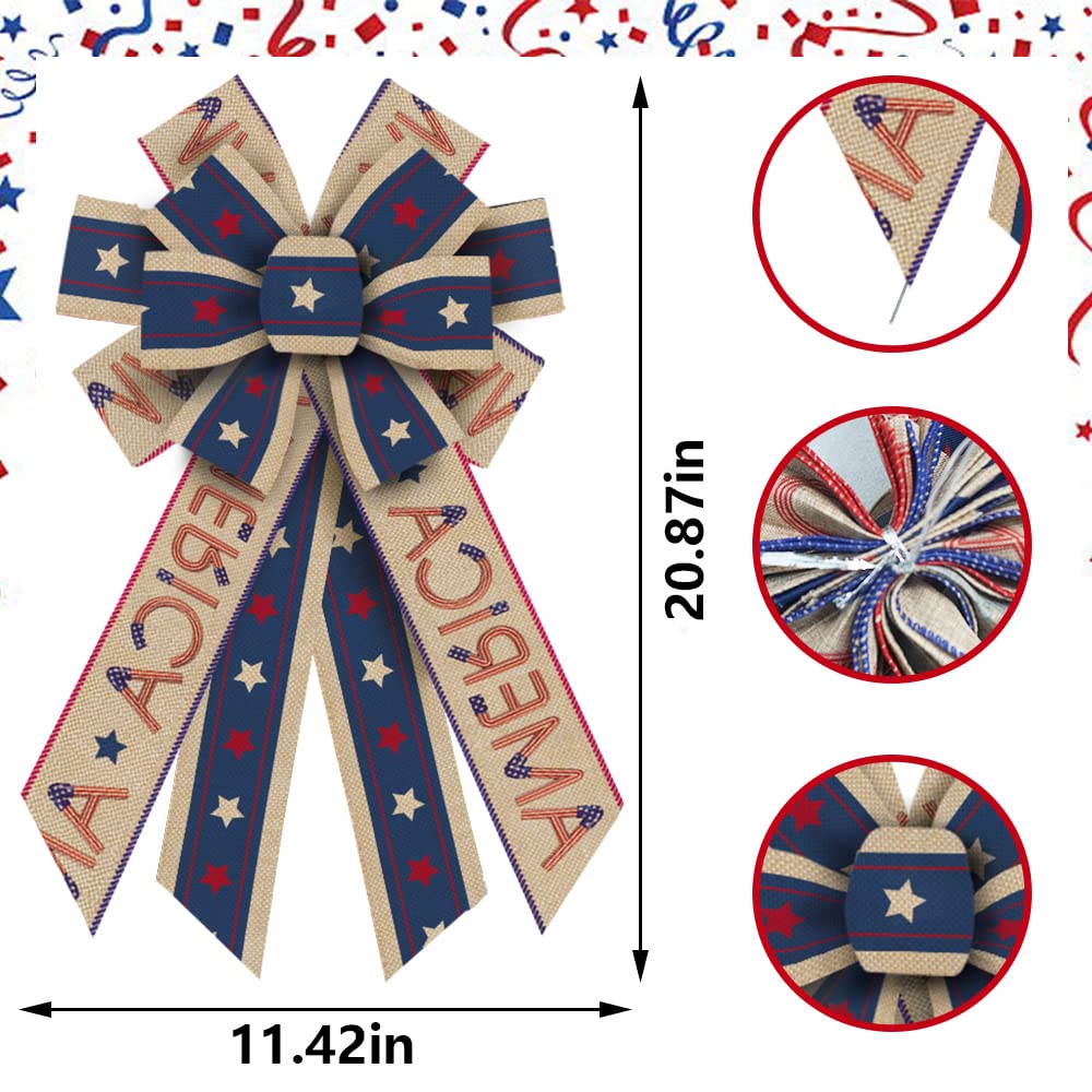 4th of July Wreath Bows - Patriotic Burlap Decor for Front Door & Tree