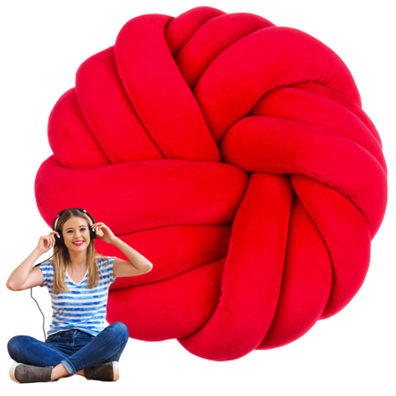 Knot Ball Throw Pillow - Decorative Knotted Ball Cushion for Couch, Chair, Bed & Car (14 Inch/35cm, Red) - Perfect for Living Room, Bedroom & Garden Decor