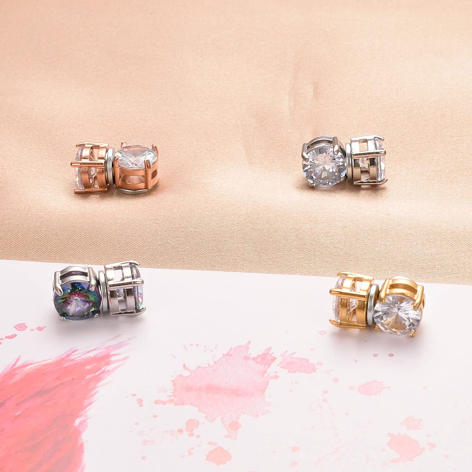 CZ Magnetic Clip-On Earrings for Men & Women - Stainless Steel Fake Diamond Studs - Non-Pierced Fashion Jewelry for Parties, Weddings & Daily Wear