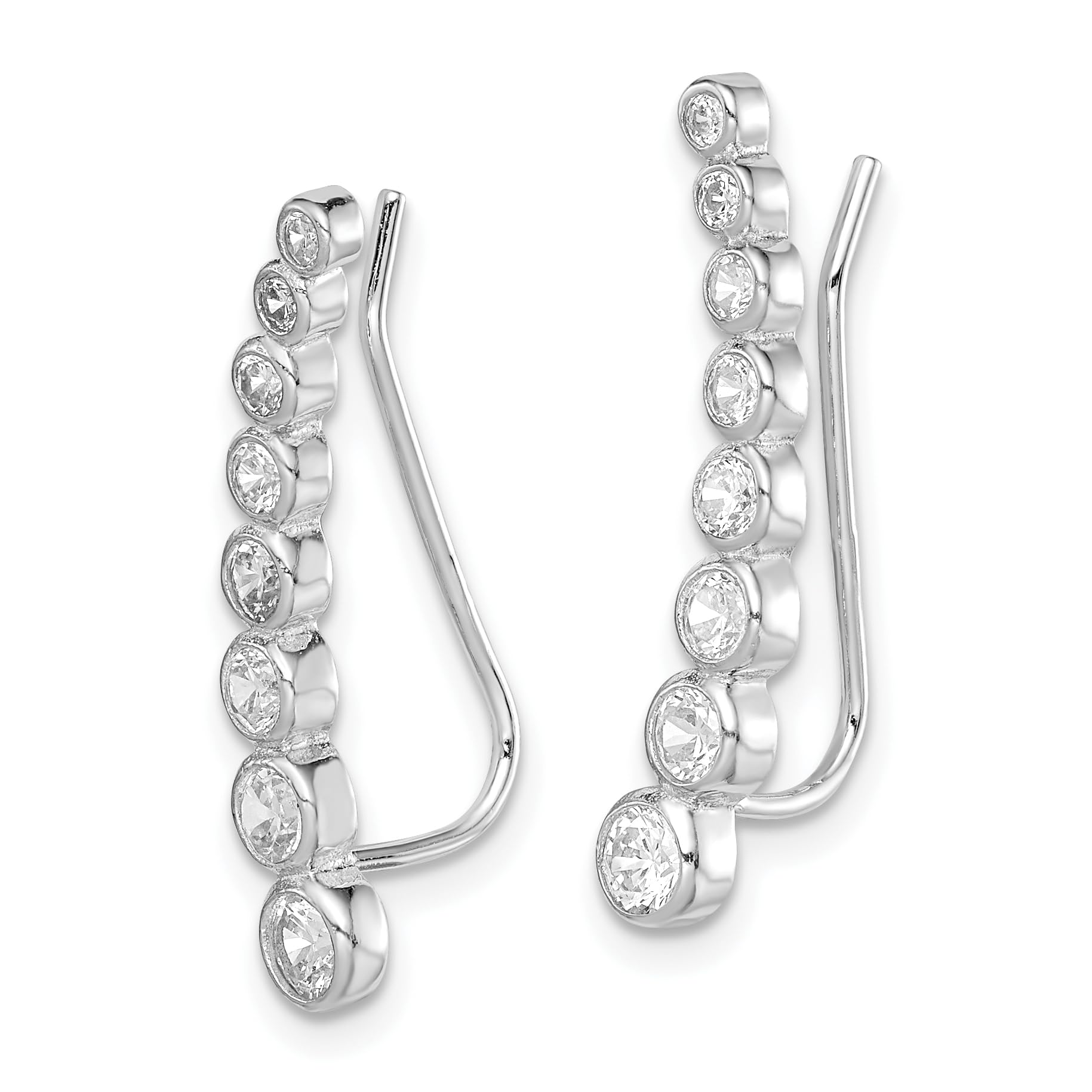 925 Sterling Silver Graduated Cubic Zirconia CZ Ear Climber Earrings for Women - Elegant Dangling Earrings for Party, Wedding & Evening Wear