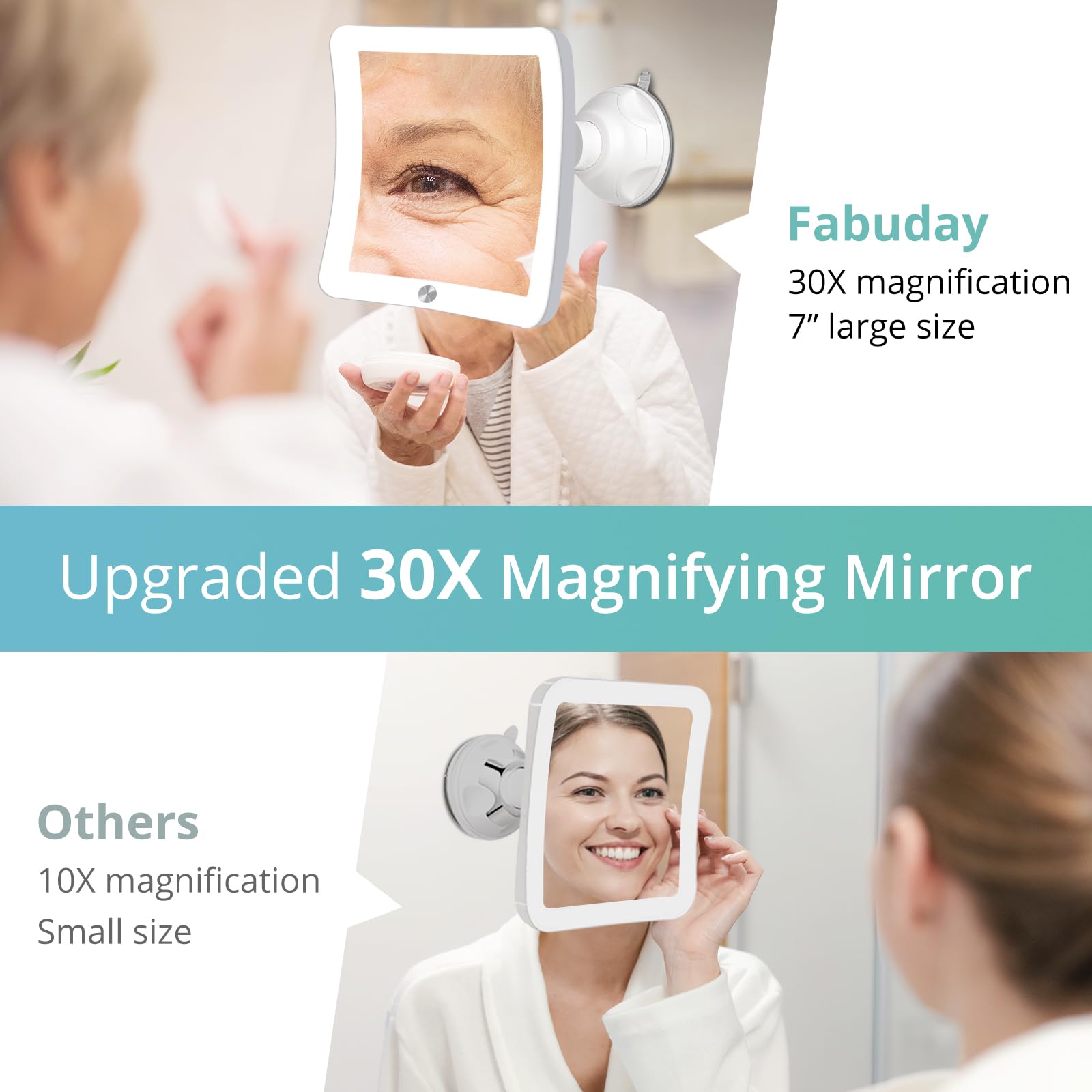 Rechargeable LED Makeup Mirror with 30X Magnification - Portable Lighted Vanity Mirror with Suction Cup for Bathroom, Travel & Professional Makeup Application | Perfect for Home, Salon & On-the-Go Beauty Routine