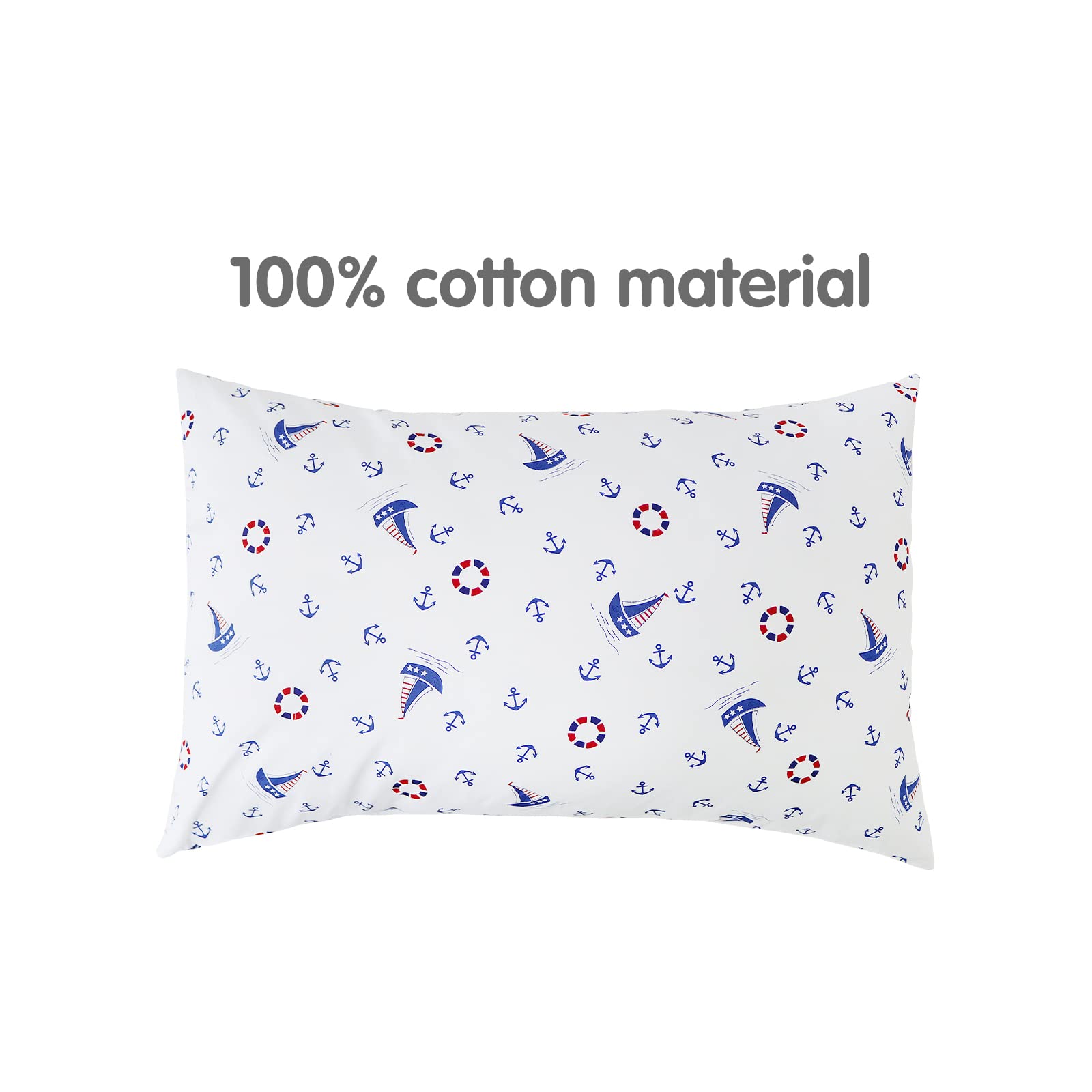 Nautical Anchors Sailboat Pillow Cases - 2 Pack Soft Cotton Breathable Toddler Pillow Covers with Envelope Closure, Standard 20x30 Inch Pillow Shams for Kids Bedding, Travel & Home Decor | Perfect for Nursery, Boat Trips and Coastal Themed Rooms