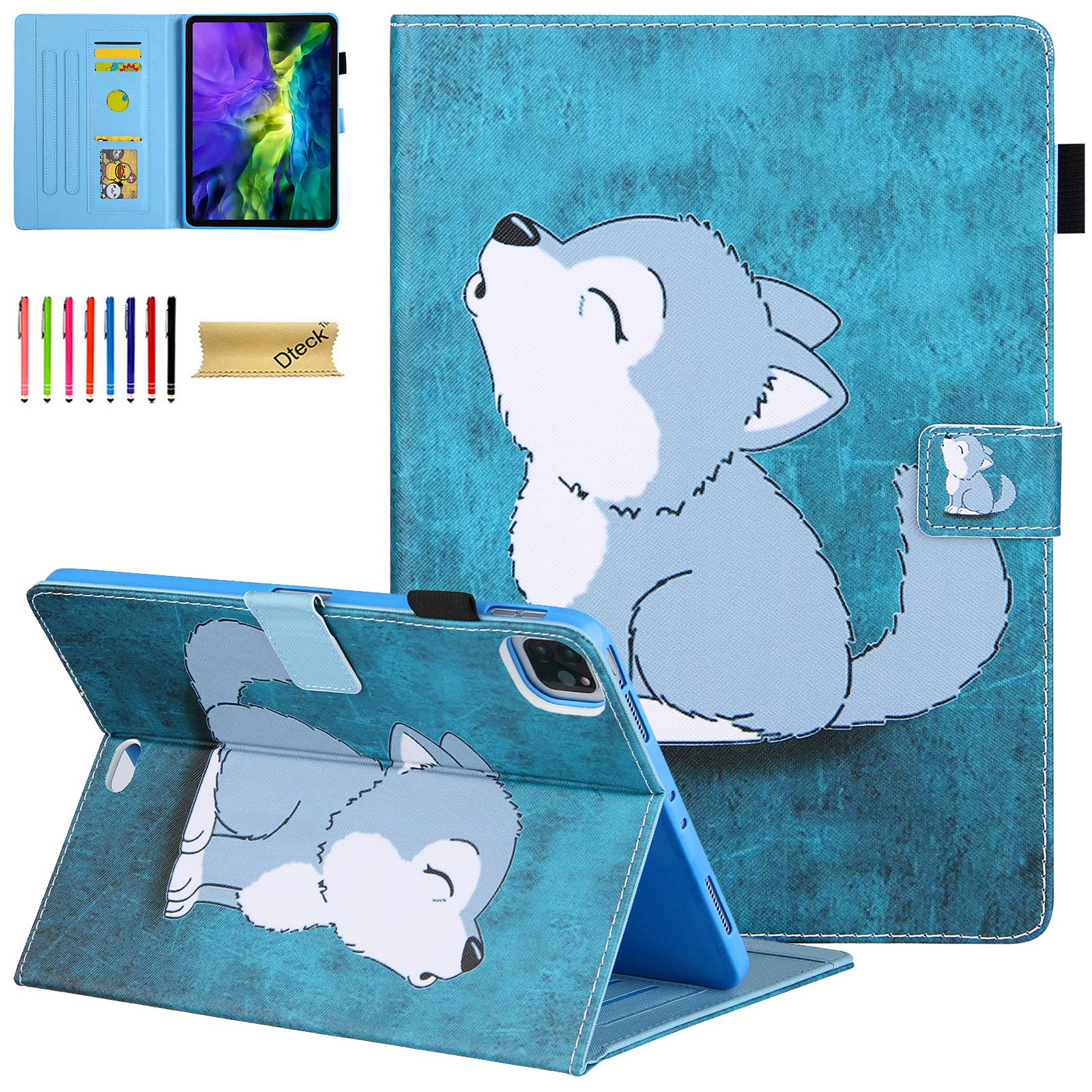 Dteck iPad Air 5th/4th Generation Case & iPad Pro 11 Inch Case (2022 Model) - Premium Folio Stand Cover with Pencil Holder, Auto Sleep/Wake | Protective Wallet Case for Work, School & Travel | Little Wolf Design